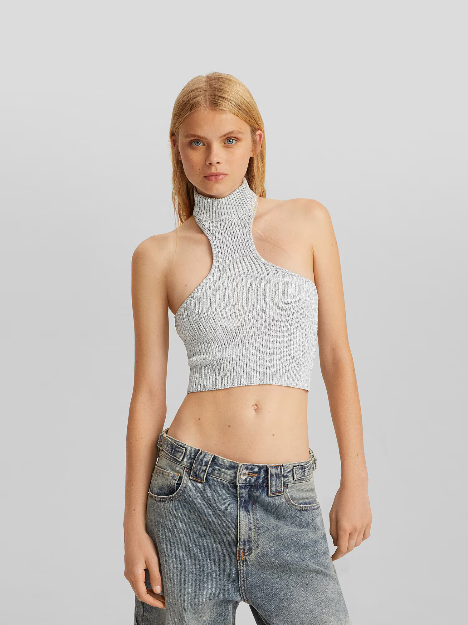 Bershka Top brodat argintiu - Pled.ro