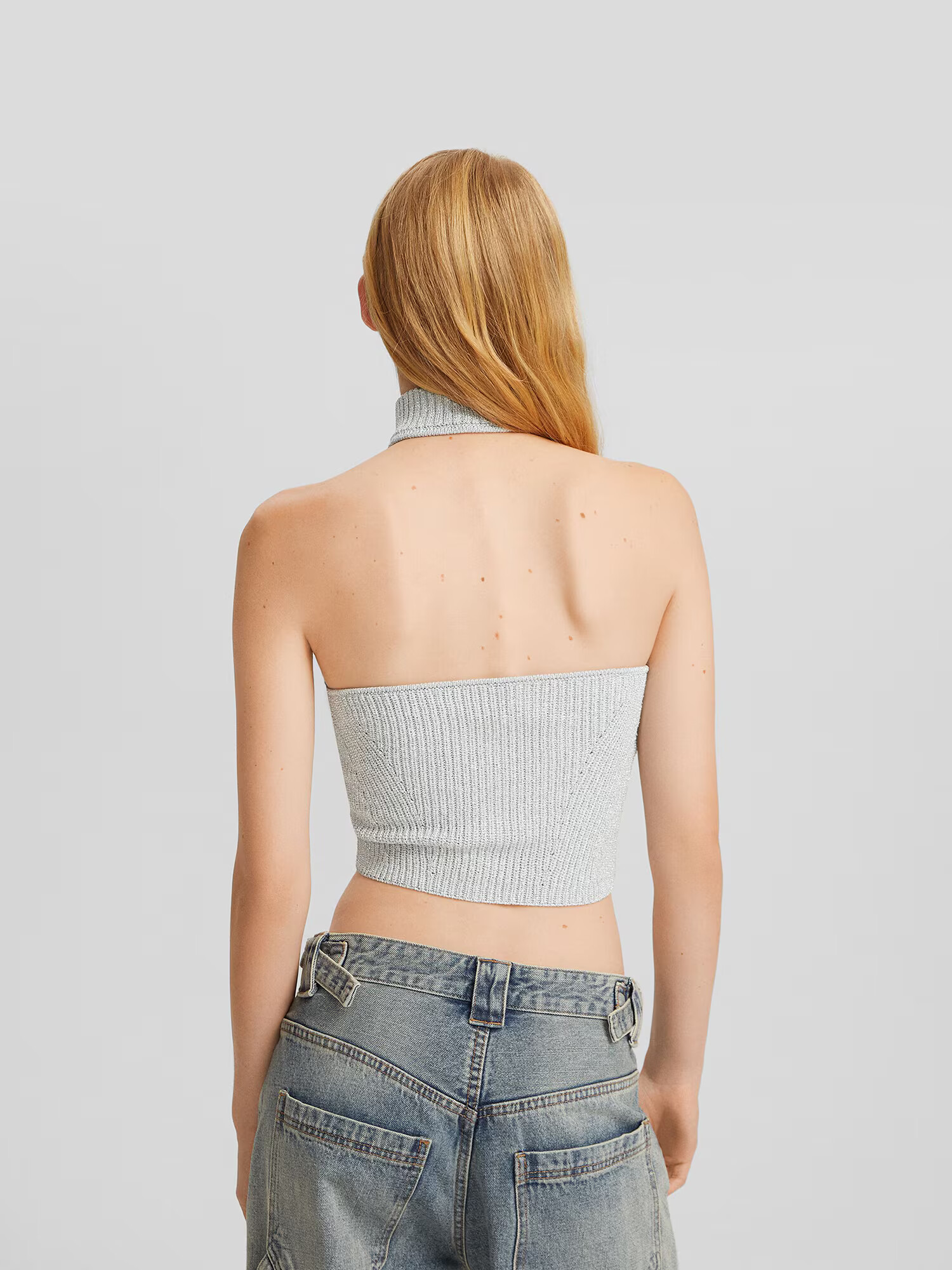 Bershka Top brodat argintiu - Pled.ro