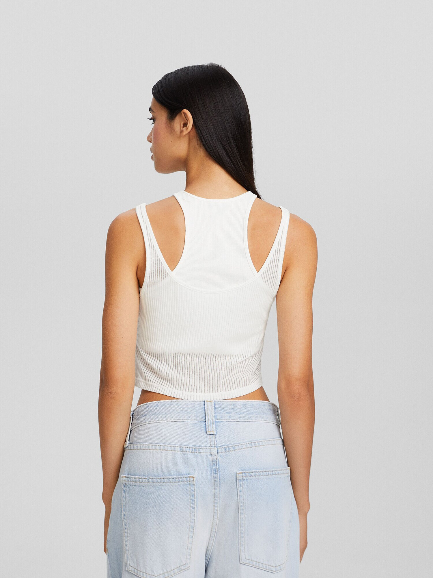 Bershka Top brodat ecru - Pled.ro