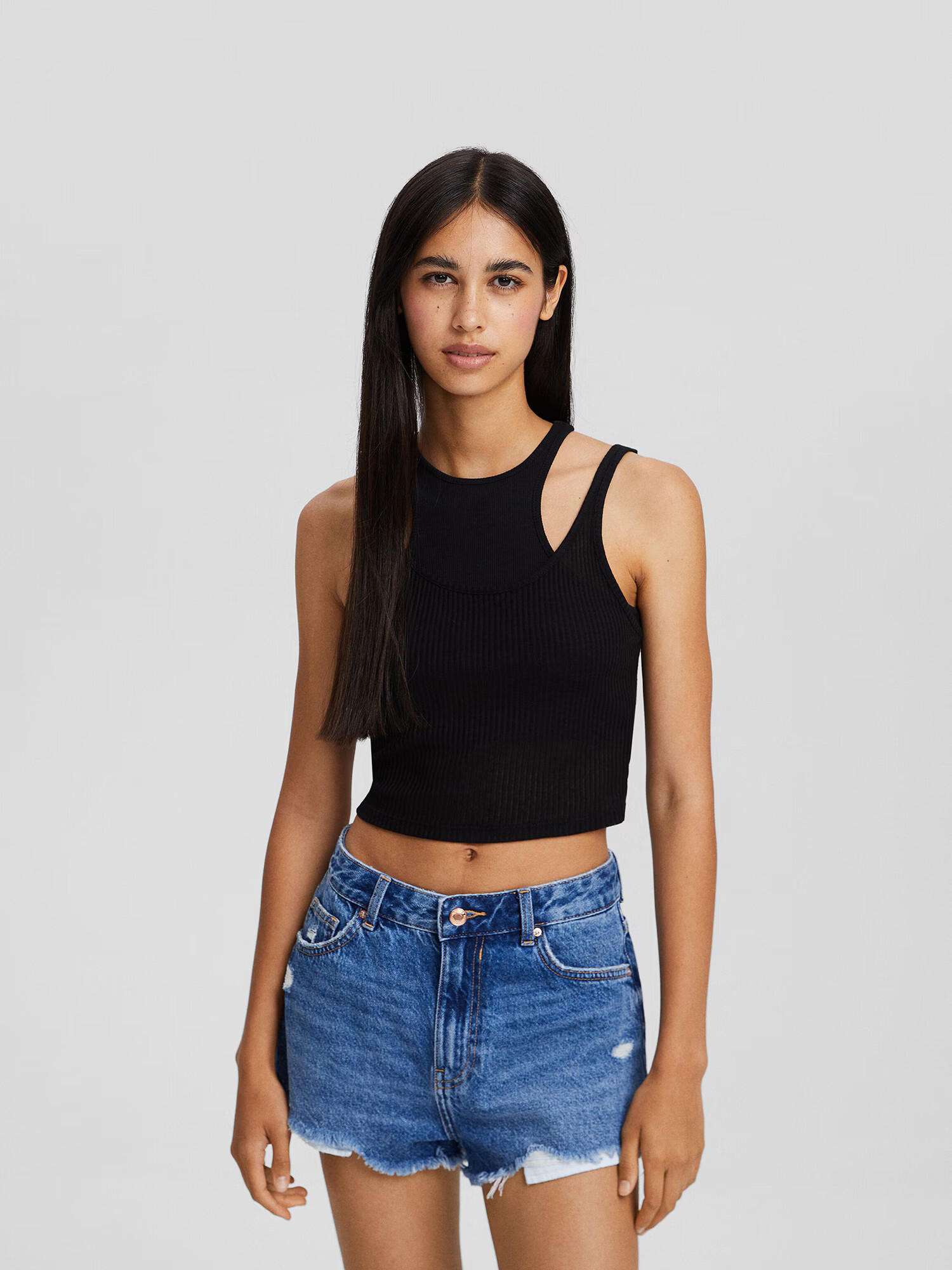 Bershka Top brodat negru - Pled.ro