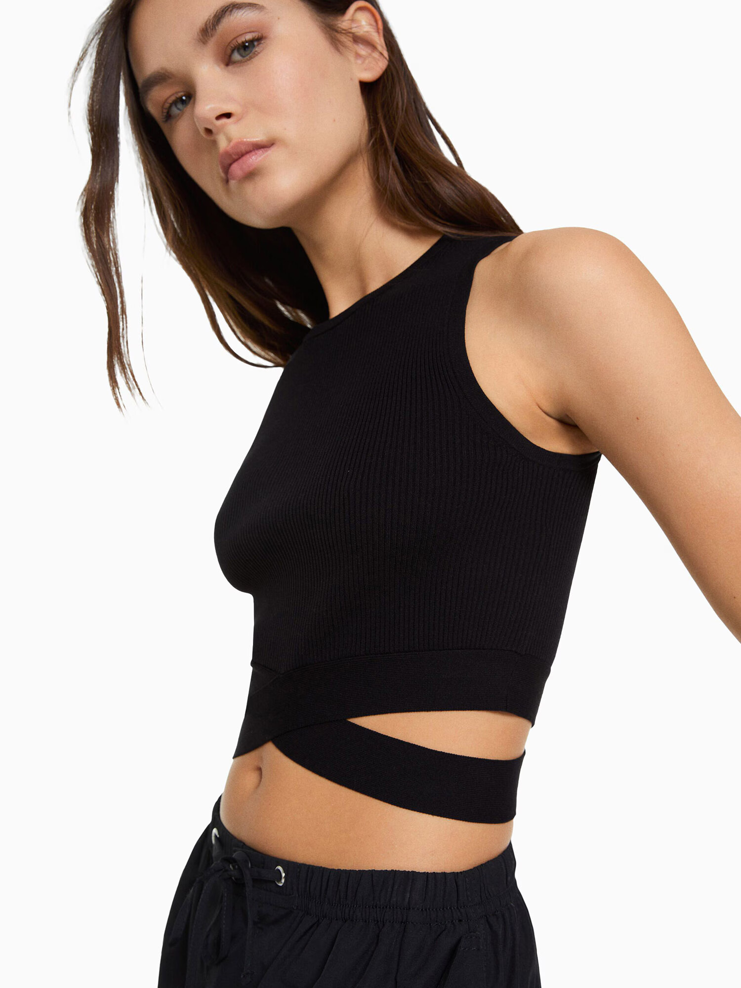 Bershka Top brodat negru - Pled.ro