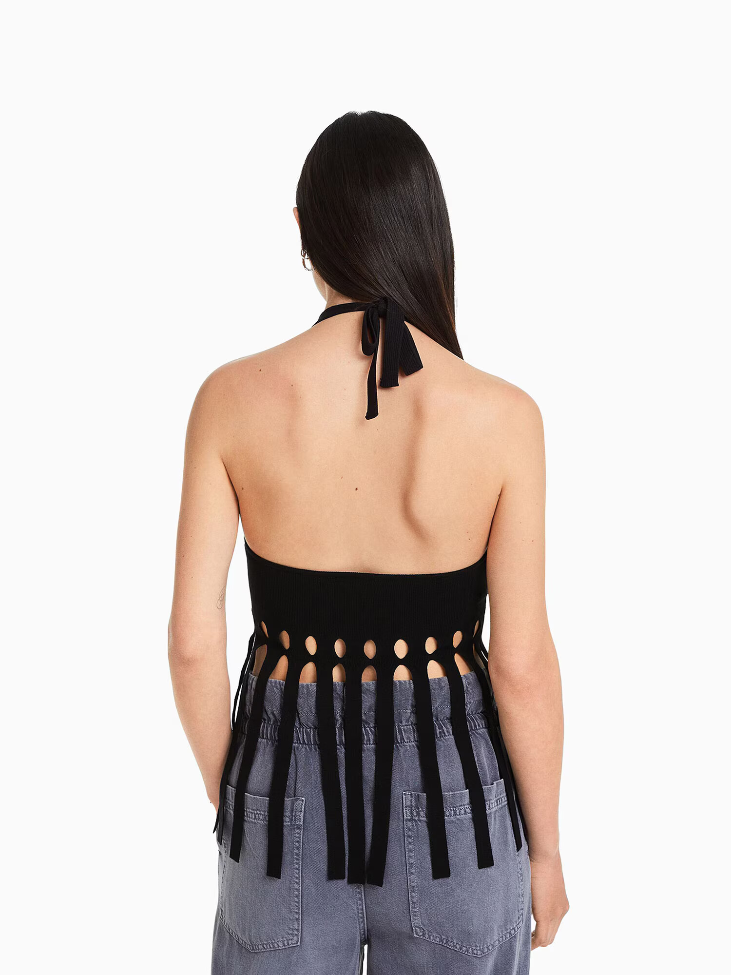 Bershka Top brodat negru - Pled.ro