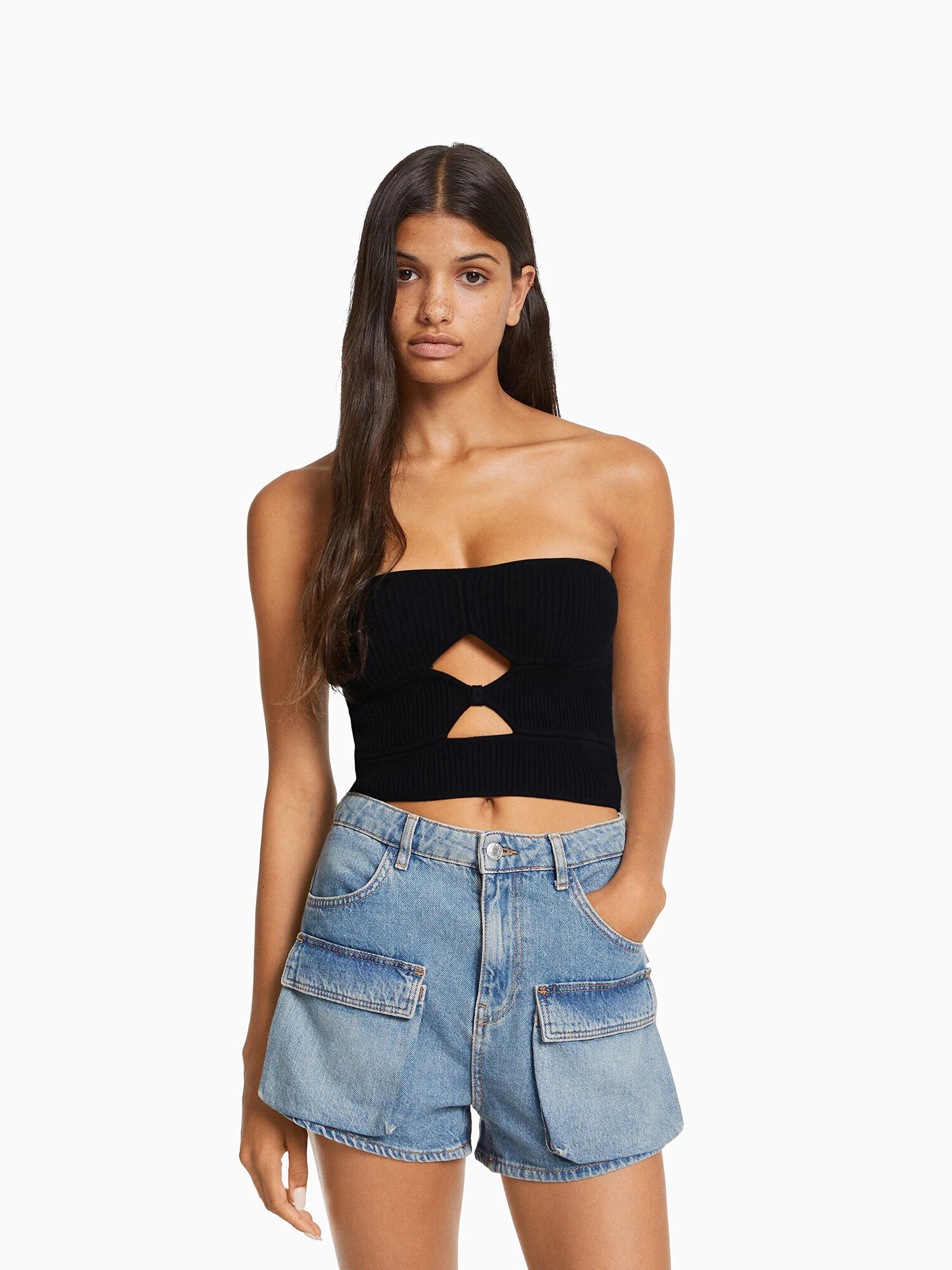 Bershka Top brodat negru - Pled.ro