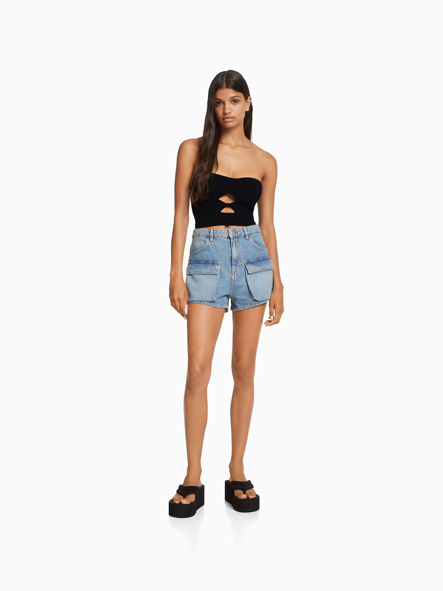 Bershka Top brodat negru - Pled.ro