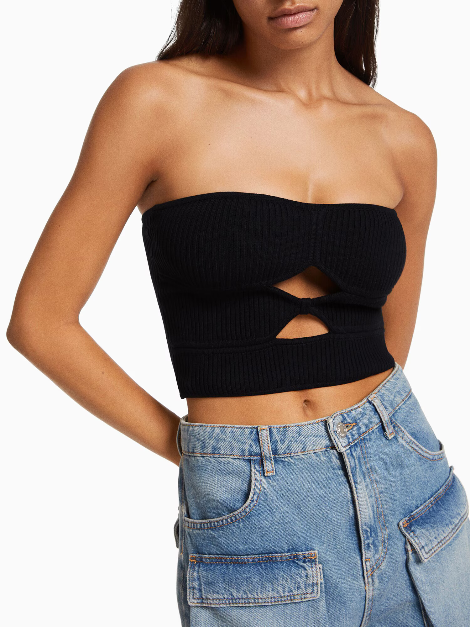 Bershka Top brodat negru - Pled.ro