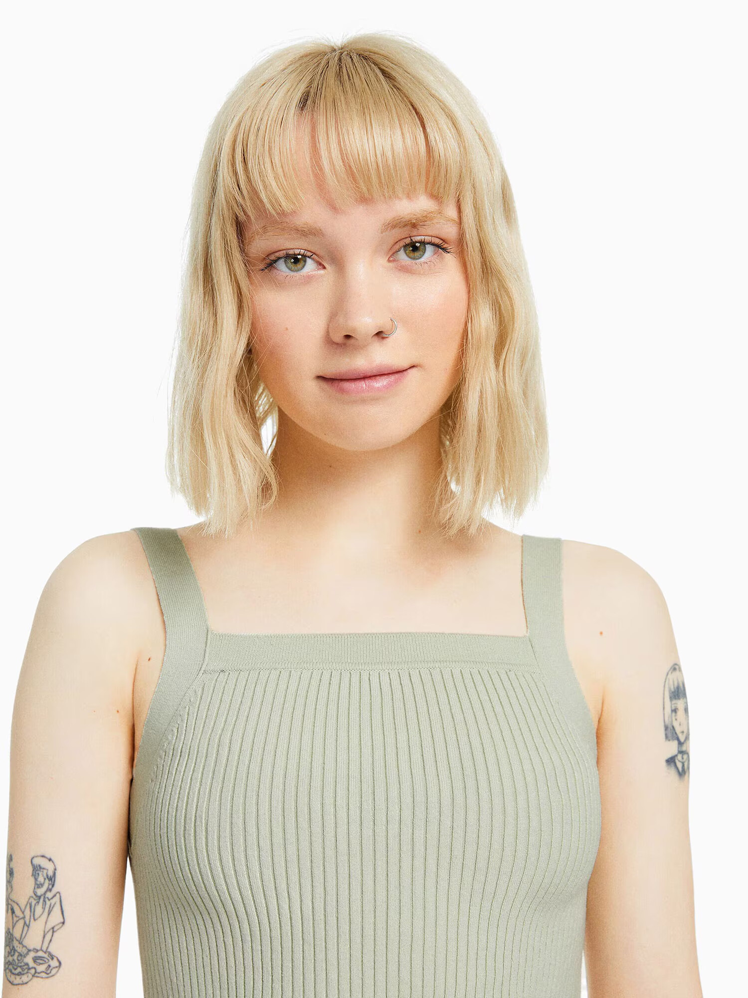 Bershka Top brodat verde pastel - Pled.ro