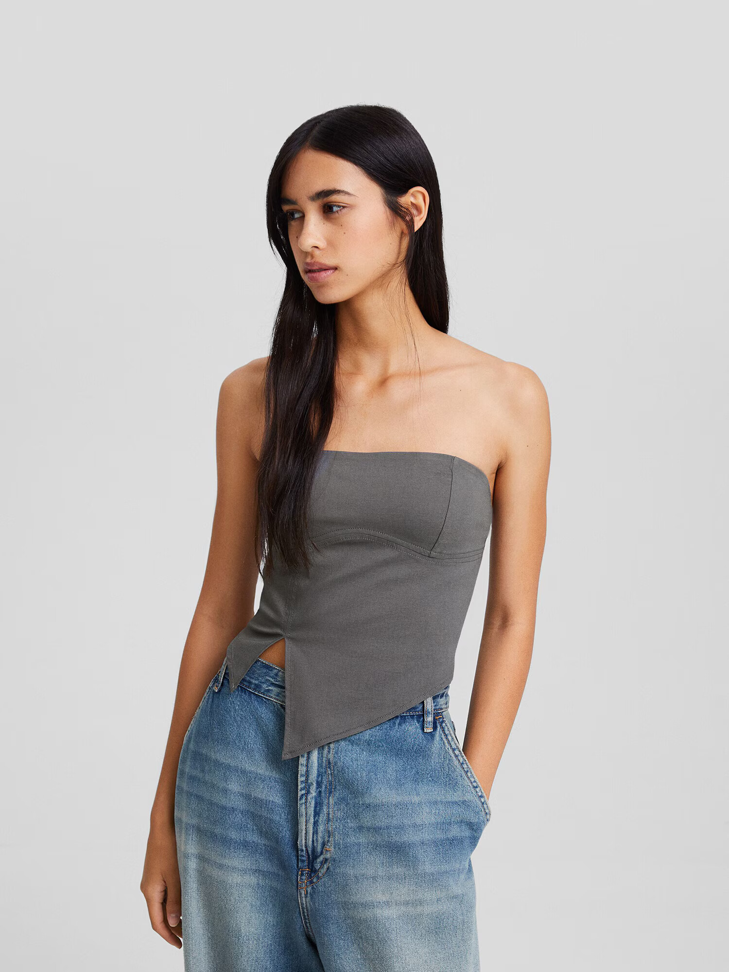 Bershka Top gri închis - Pled.ro