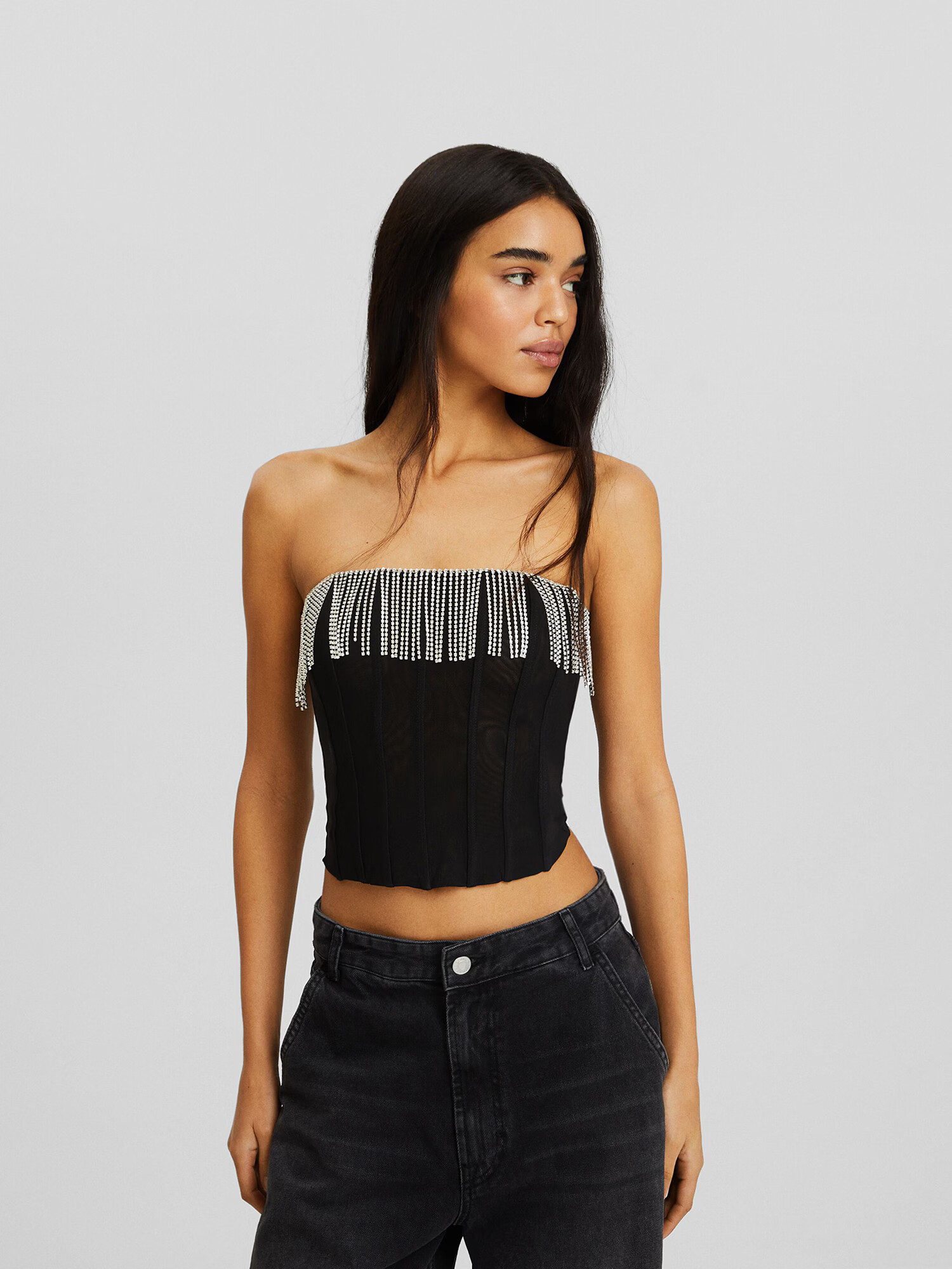 Bershka Top negru / alb - Pled.ro