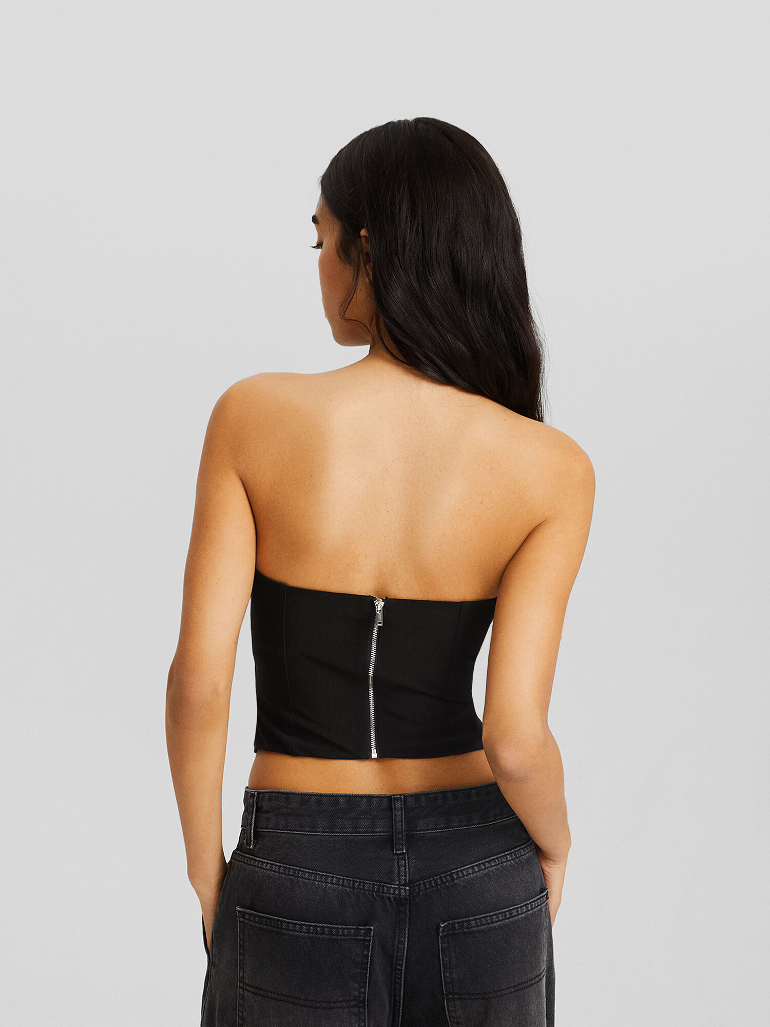 Bershka Top negru / alb - Pled.ro