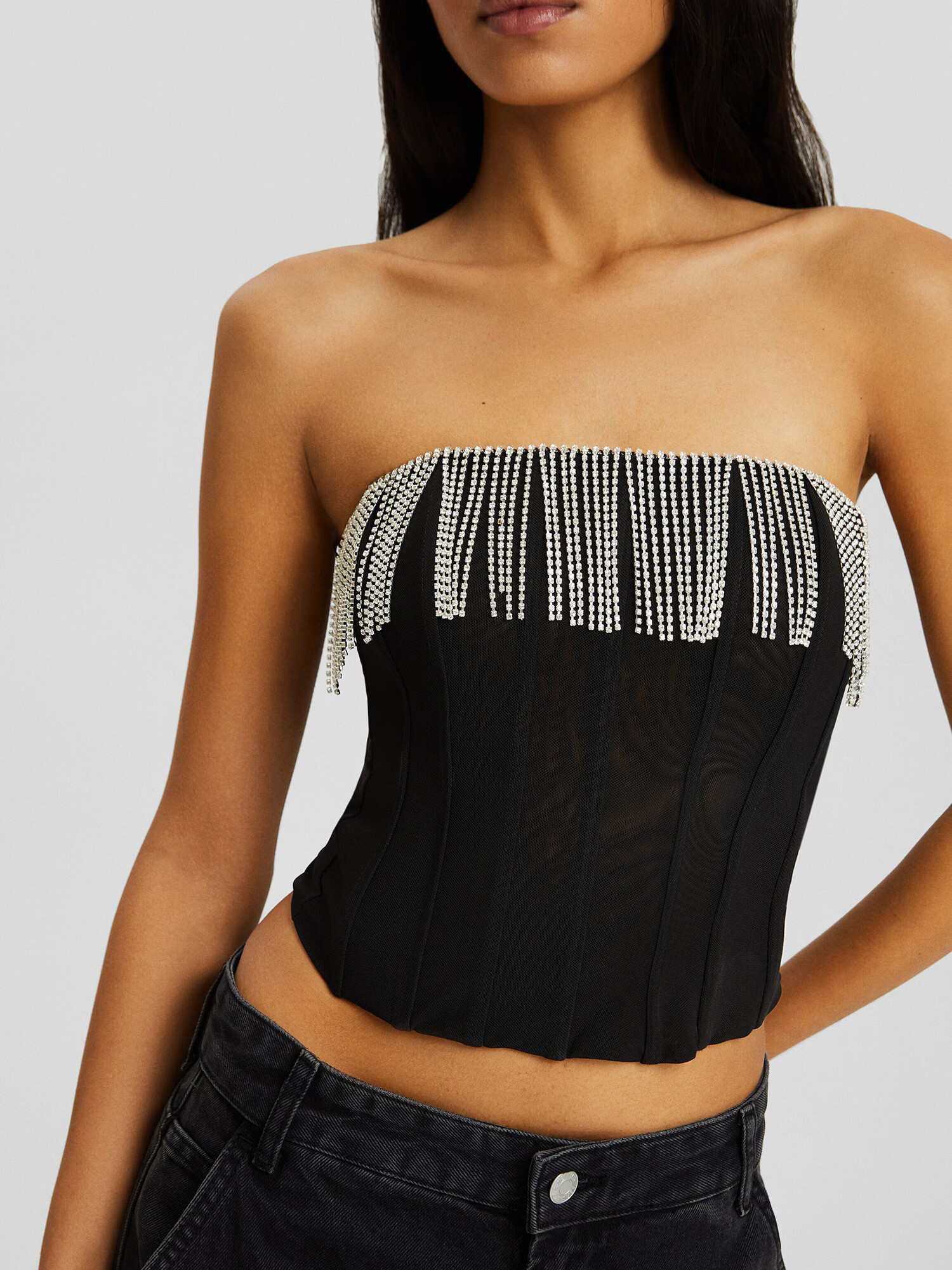 Bershka Top negru / alb - Pled.ro