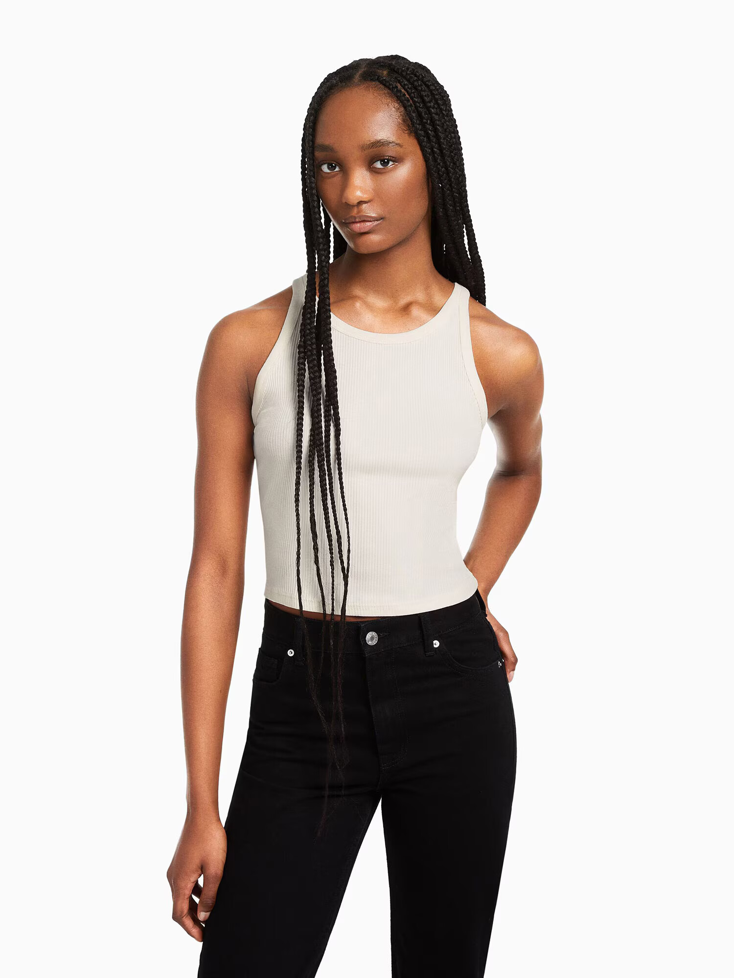 Bershka Top negru / alb - Pled.ro