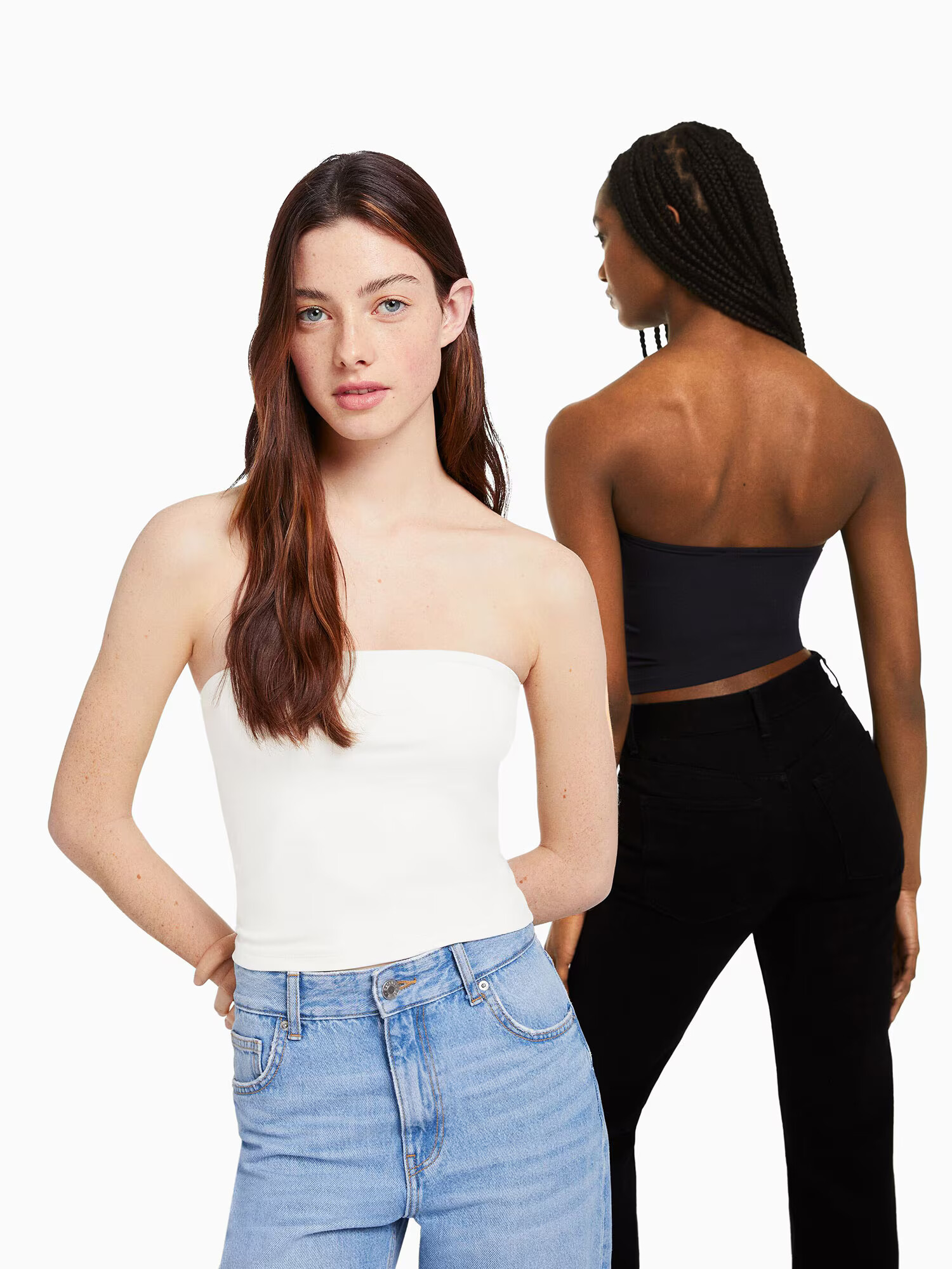 Bershka Top negru / alb - Pled.ro