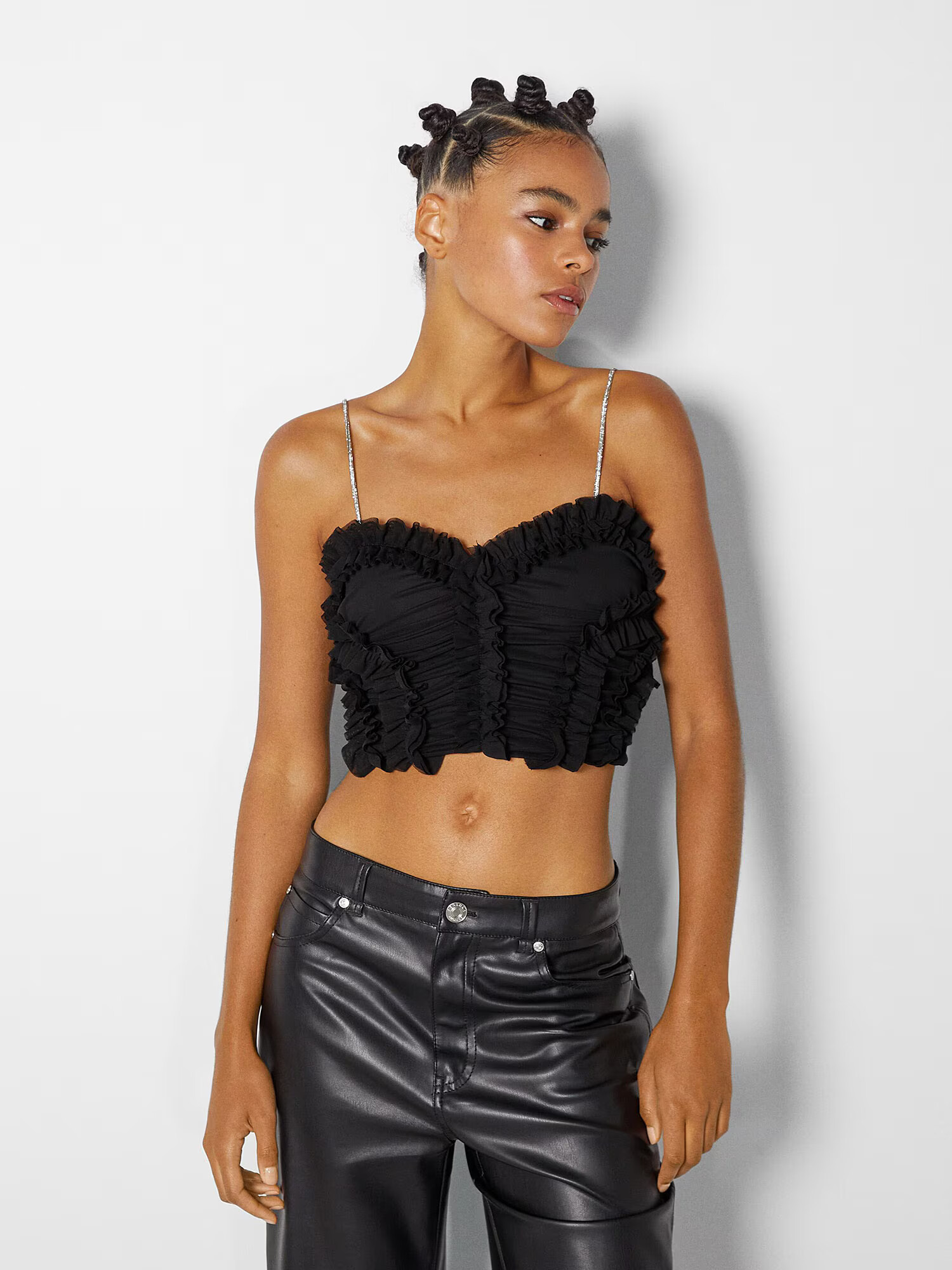 Bershka Top negru / argintiu - Pled.ro