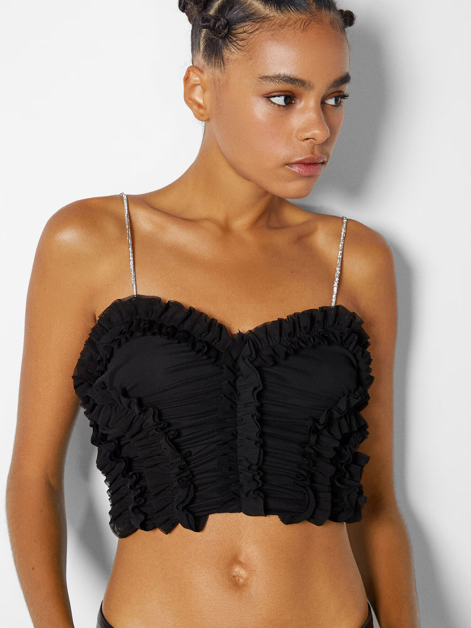 Bershka Top negru / argintiu - Pled.ro