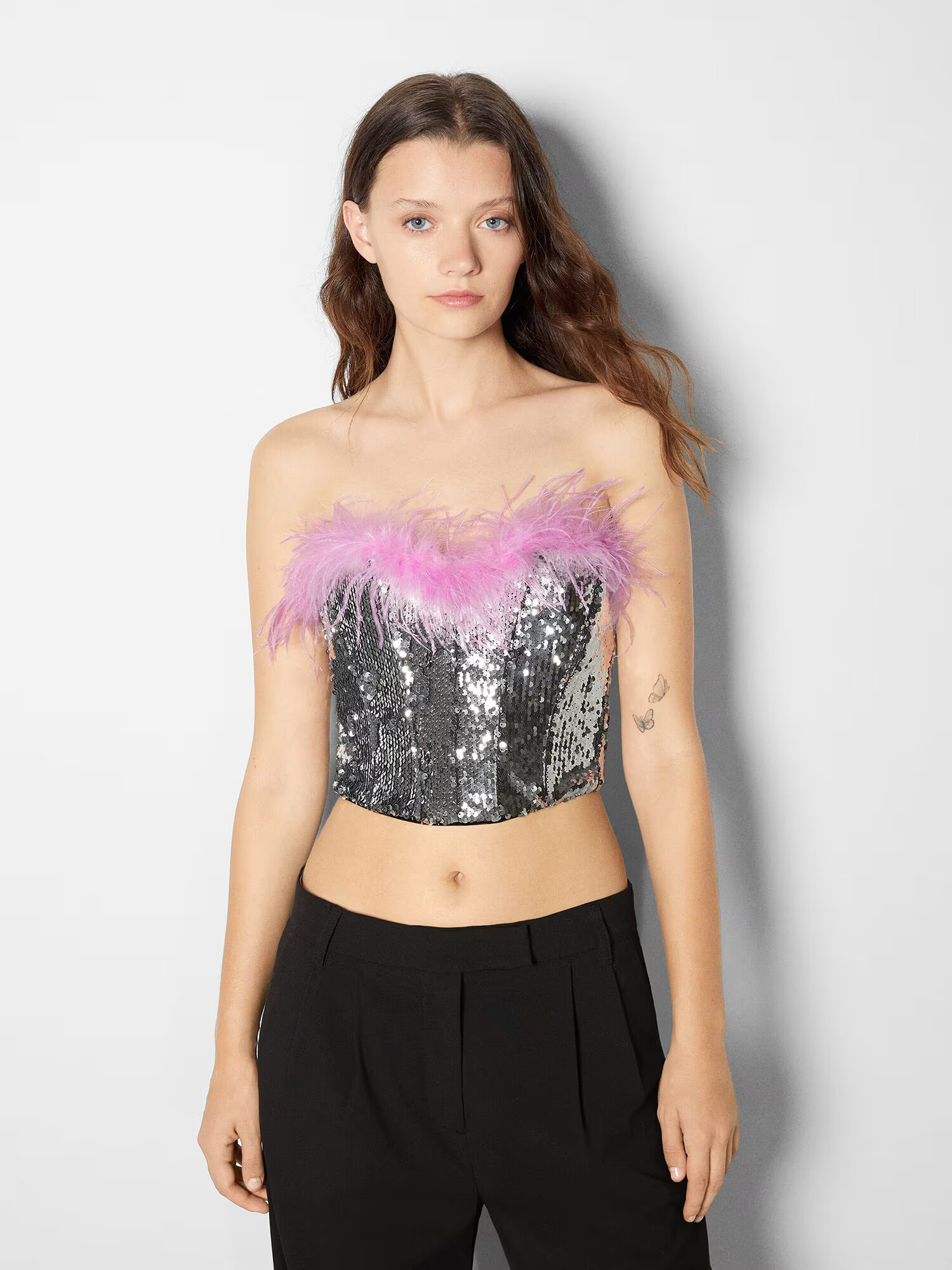 Bershka Top roz / argintiu - Pled.ro