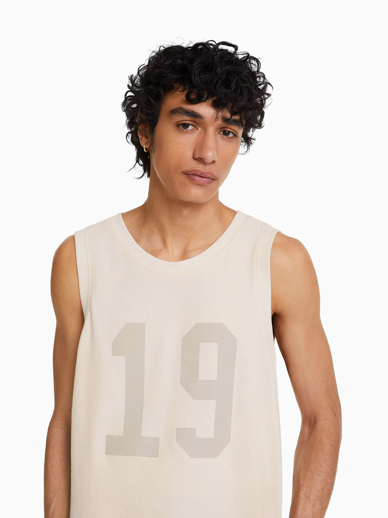 Bershka Tricou bej închis / alb lână - Pled.ro