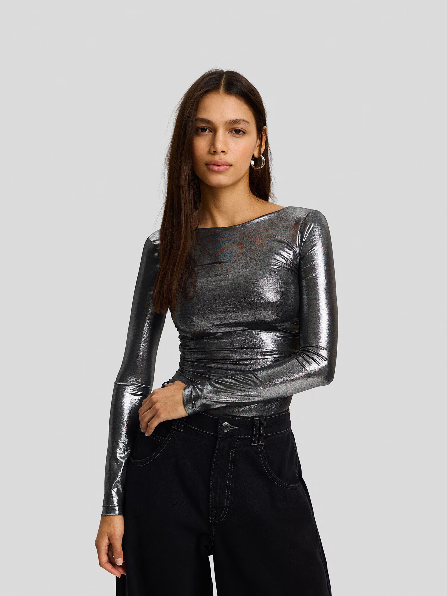 Bershka Tricou body argintiu - Pled.ro