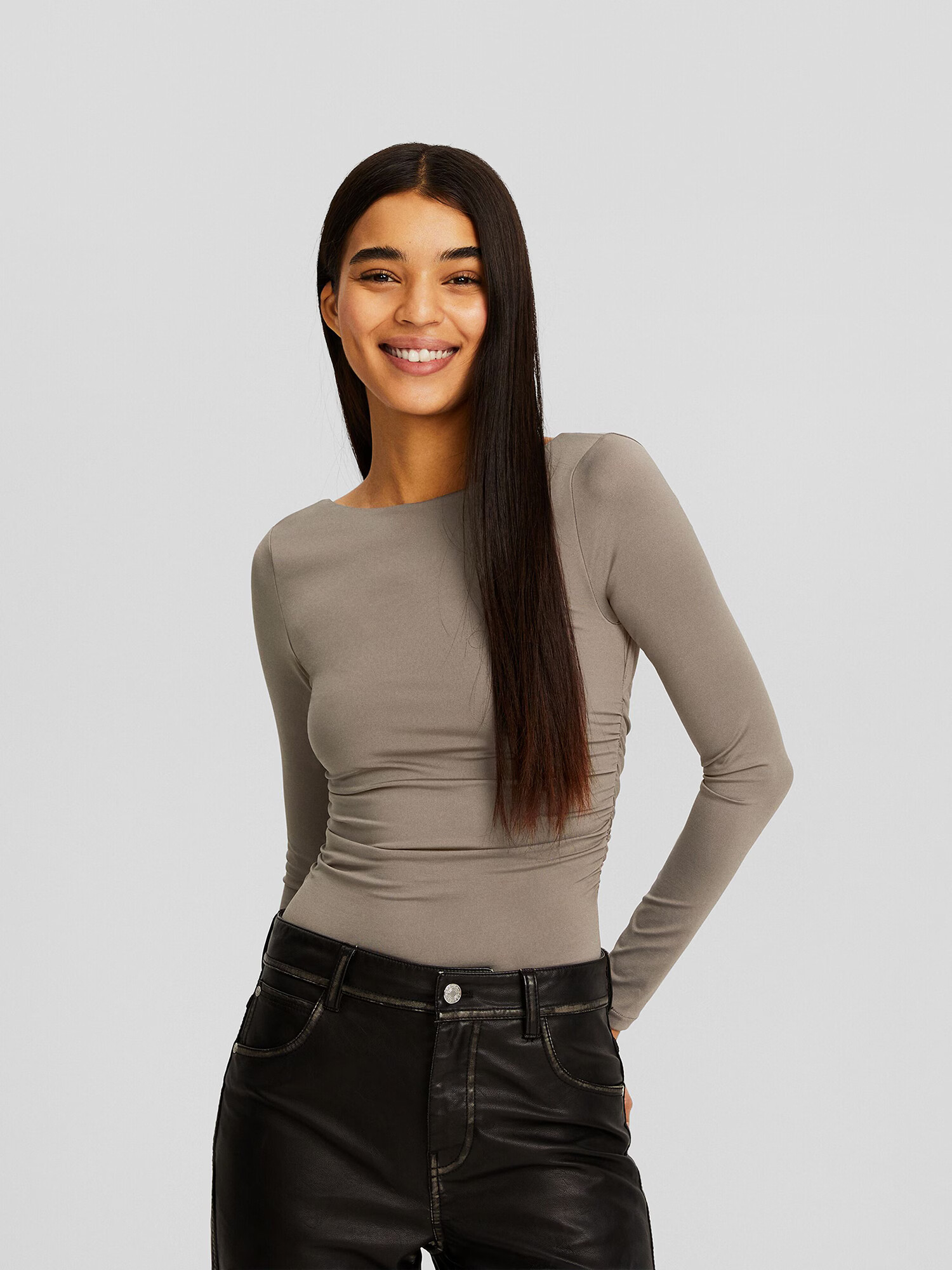 Bershka Tricou body gri - Pled.ro