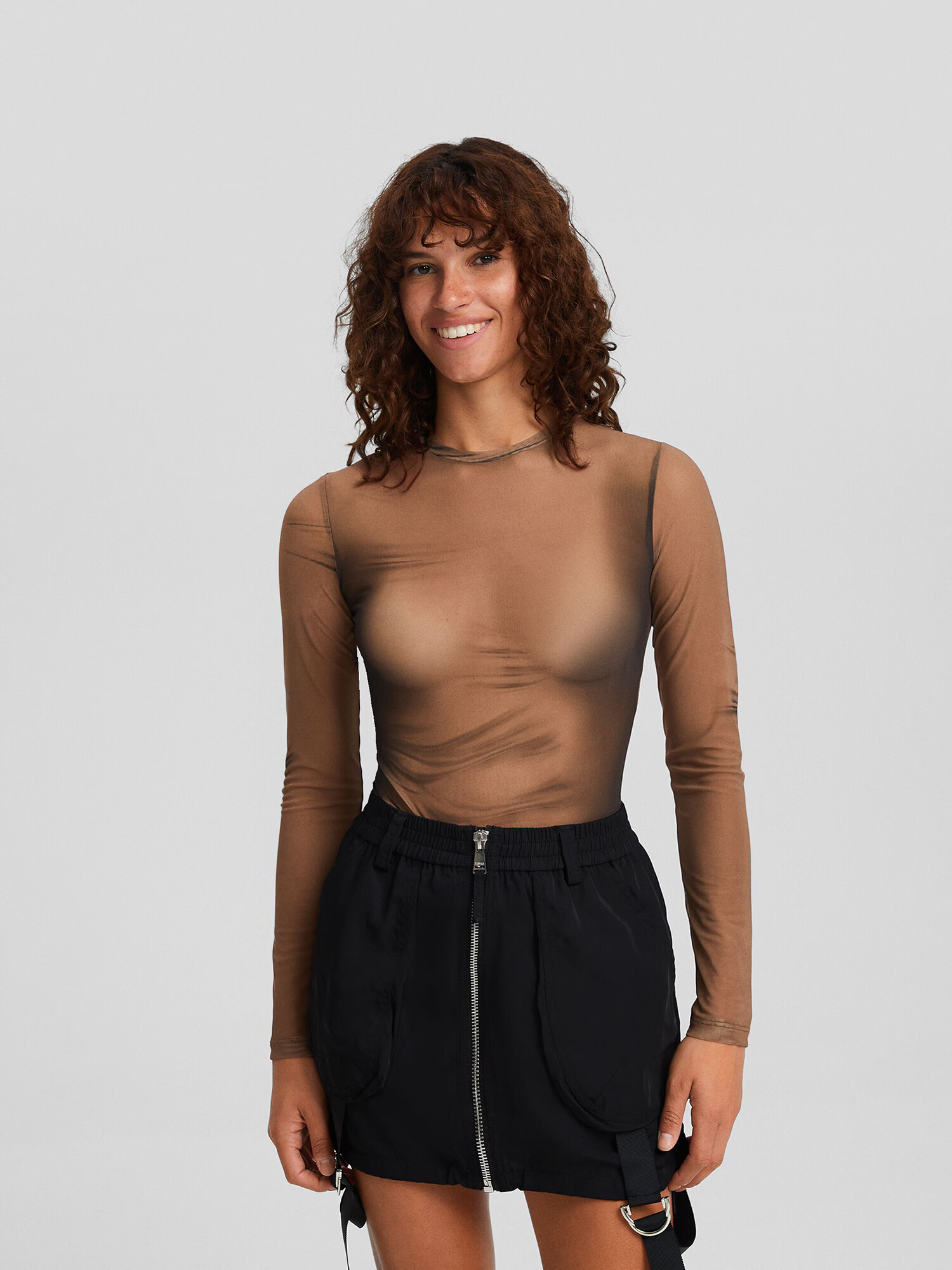 Bershka Tricou body maro deschis - Pled.ro