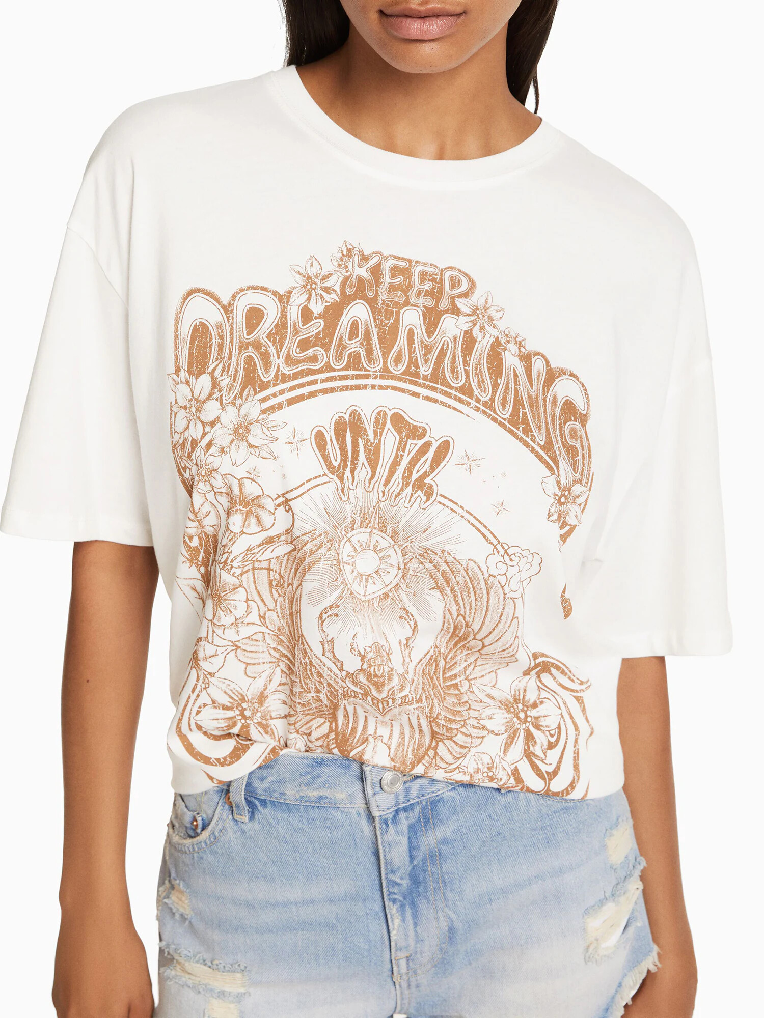 Bershka Tricou brocart / alb - Pled.ro