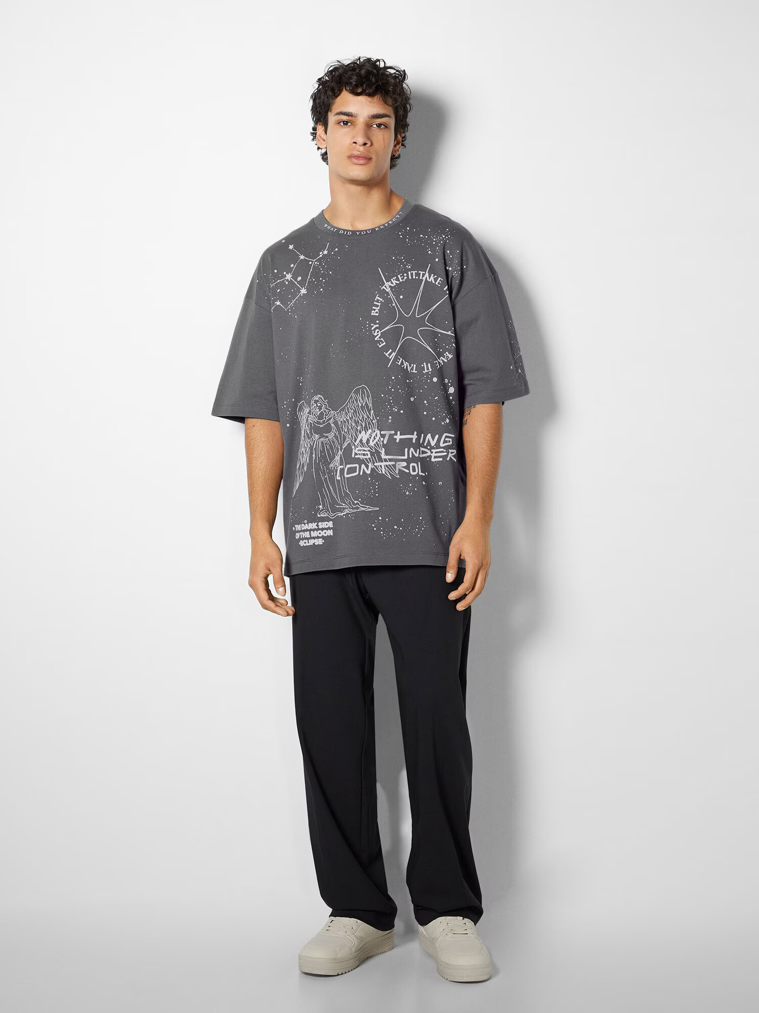 Bershka Tricou gri bazalt / alb - Pled.ro