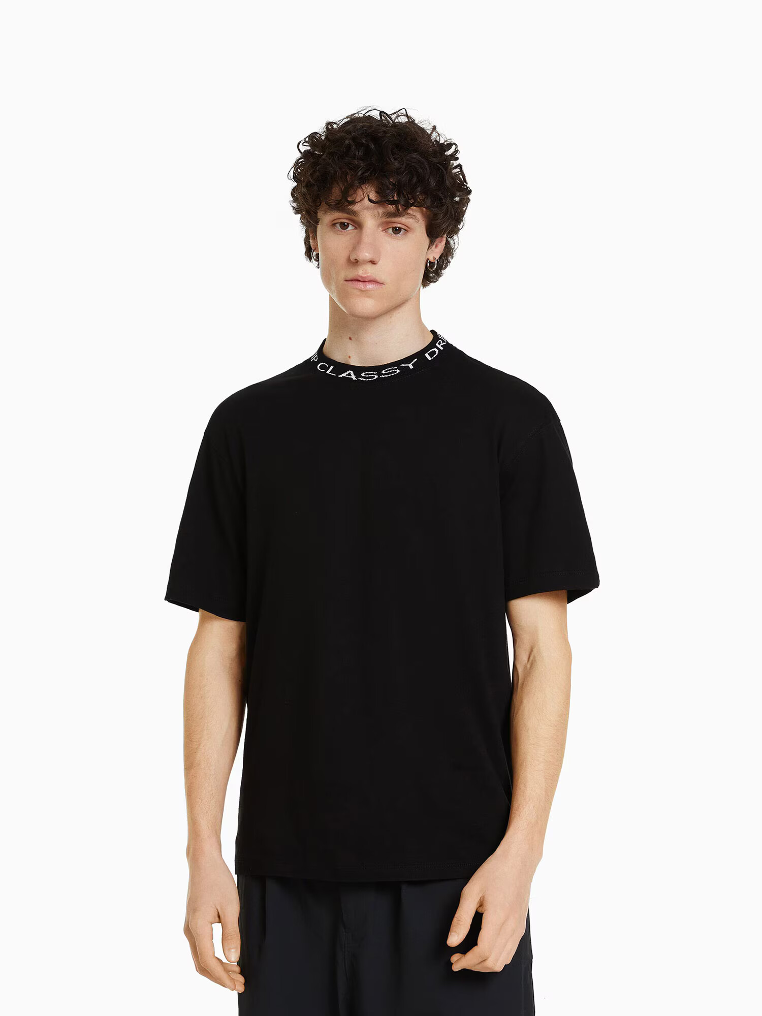 Bershka Tricou negru / alb - Pled.ro