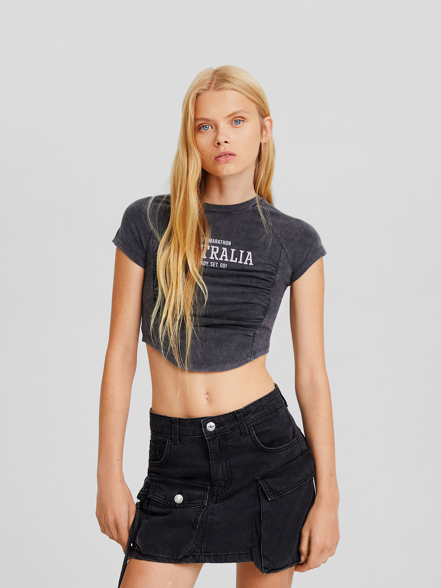 Bershka Tricou negru / alb - Pled.ro