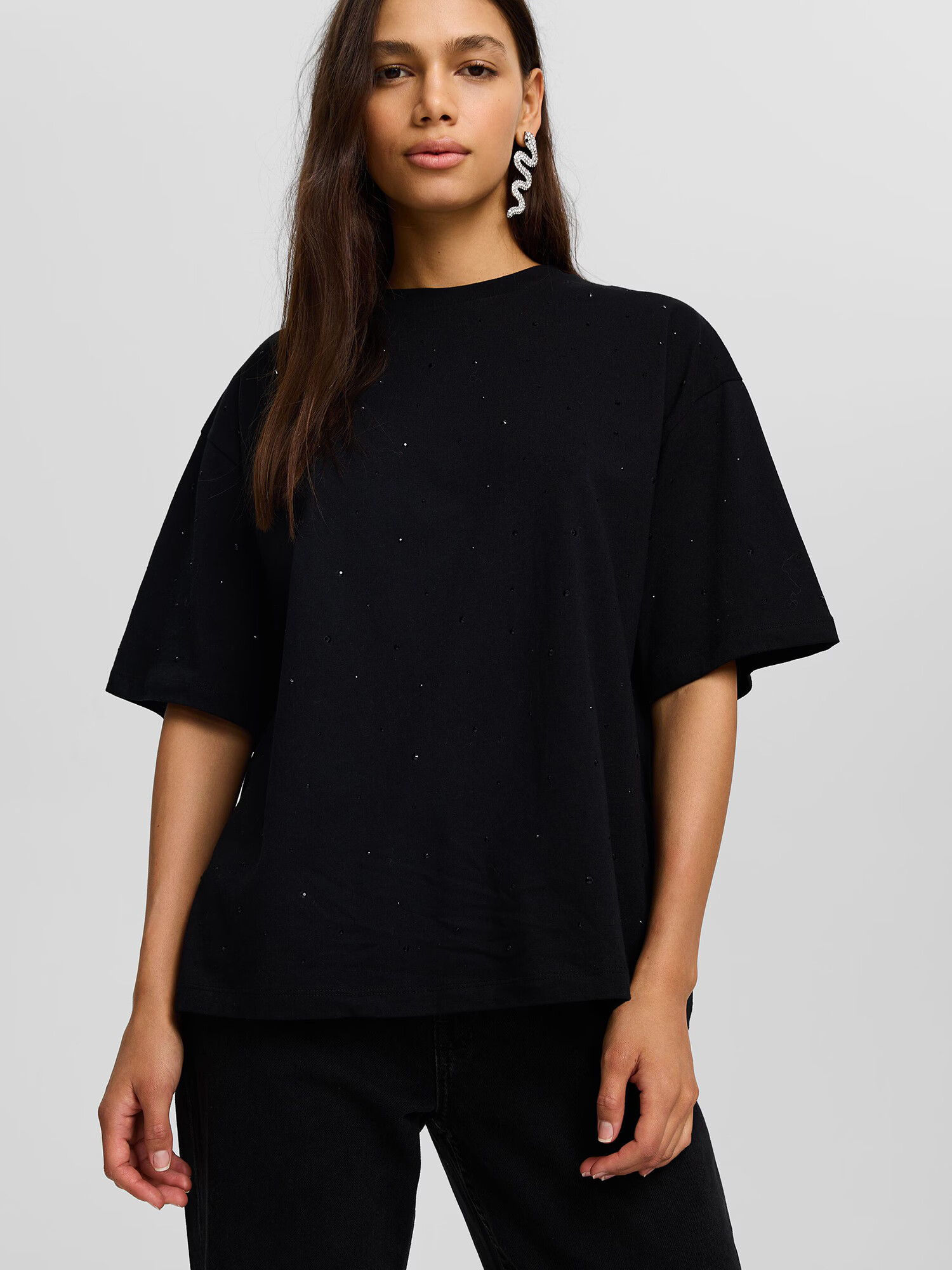 Bershka Tricou negru / alb - Pled.ro