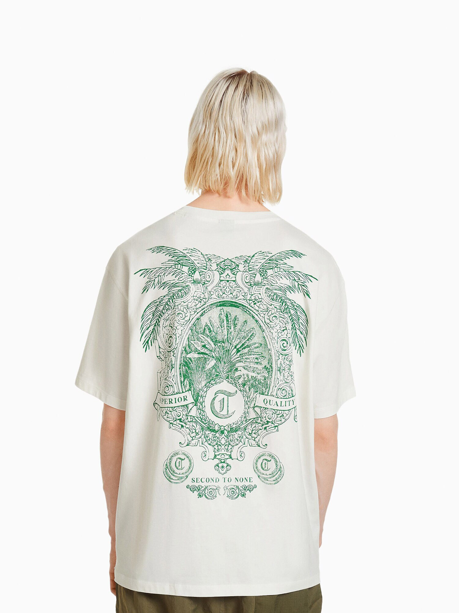 Bershka Tricou verde / alb - Pled.ro