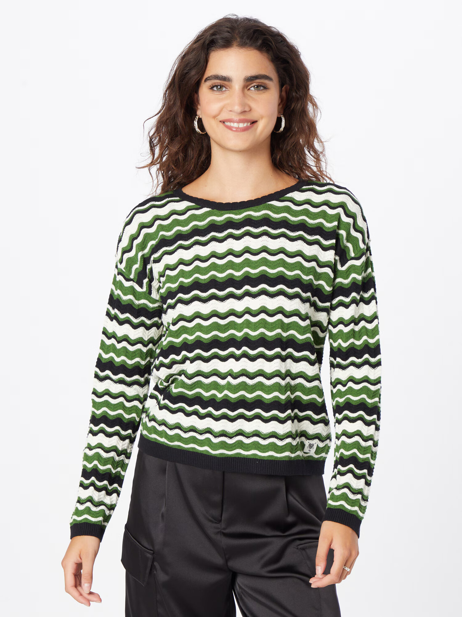 Blutsgeschwister Pulover 'Chic Promenade' verde / negru / alb - Pled.ro