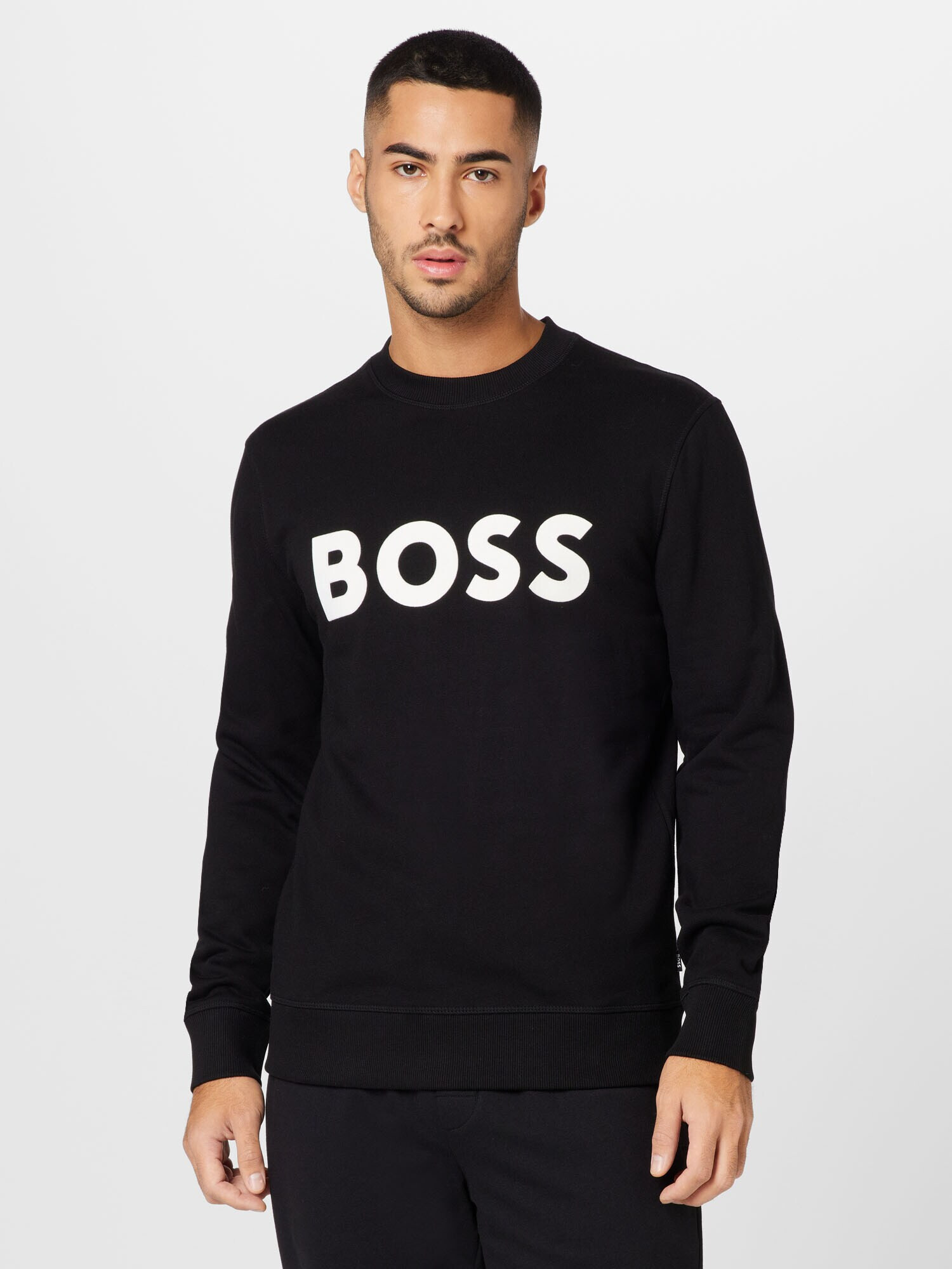 BOSS Black Bluză de molton 'Stadler' negru / alb - Pled.ro