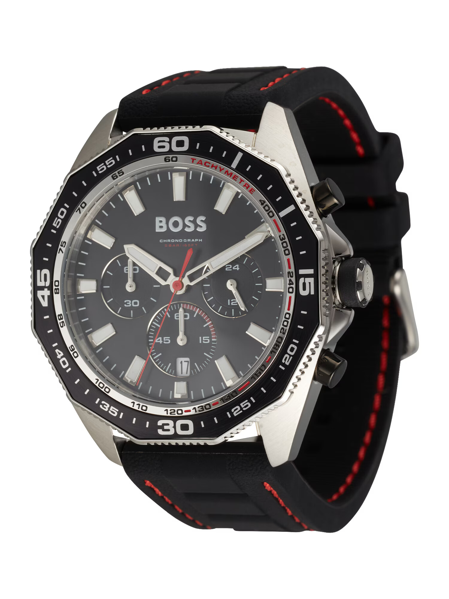 BOSS Black Ceas analogic '44MM/CHRONO/5ATM/SS CASE/BLACK DIAL/BLAC' roșu / negru / argintiu - Pled.ro