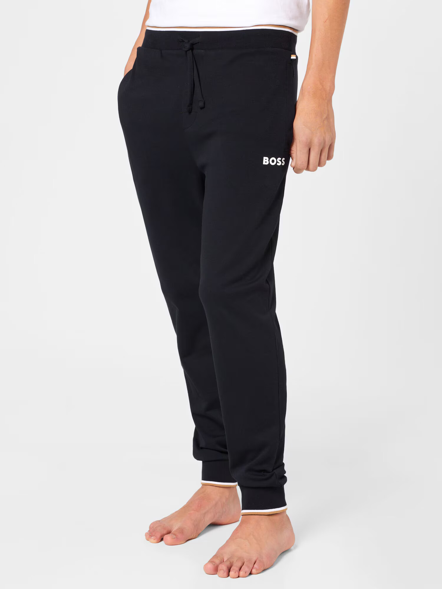 BOSS Black Pantaloni maro deschis / negru / alb - Pled.ro