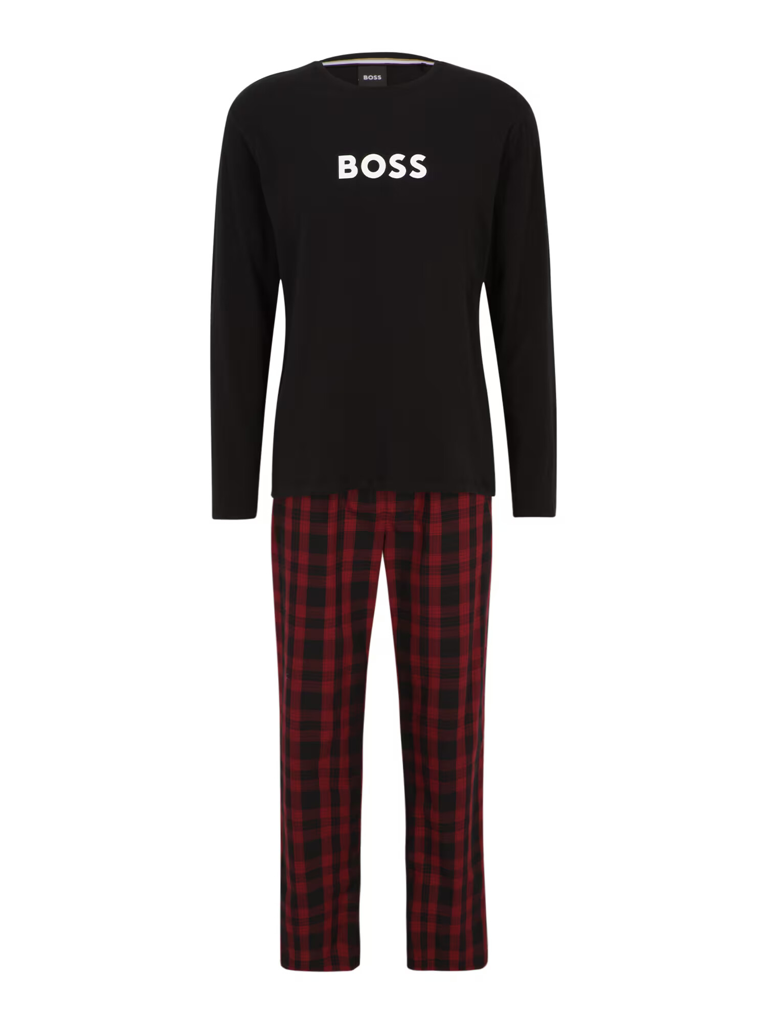 BOSS Black Pijama lungă 'Easy' roșu vin / negru / alb - Pled.ro