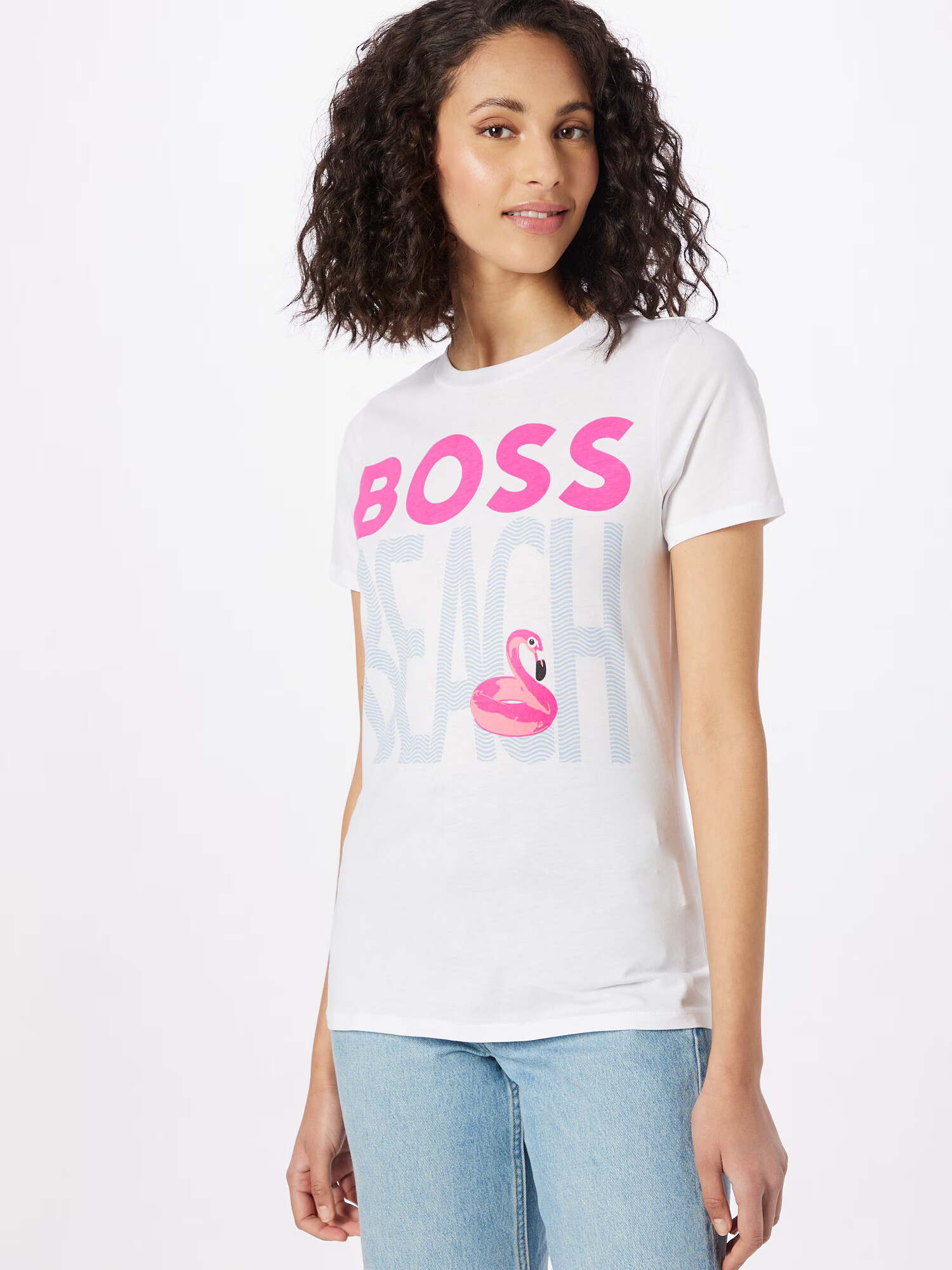 BOSS Black Tricou 'Ediary' albastru deschis / roz / negru / alb - Pled.ro