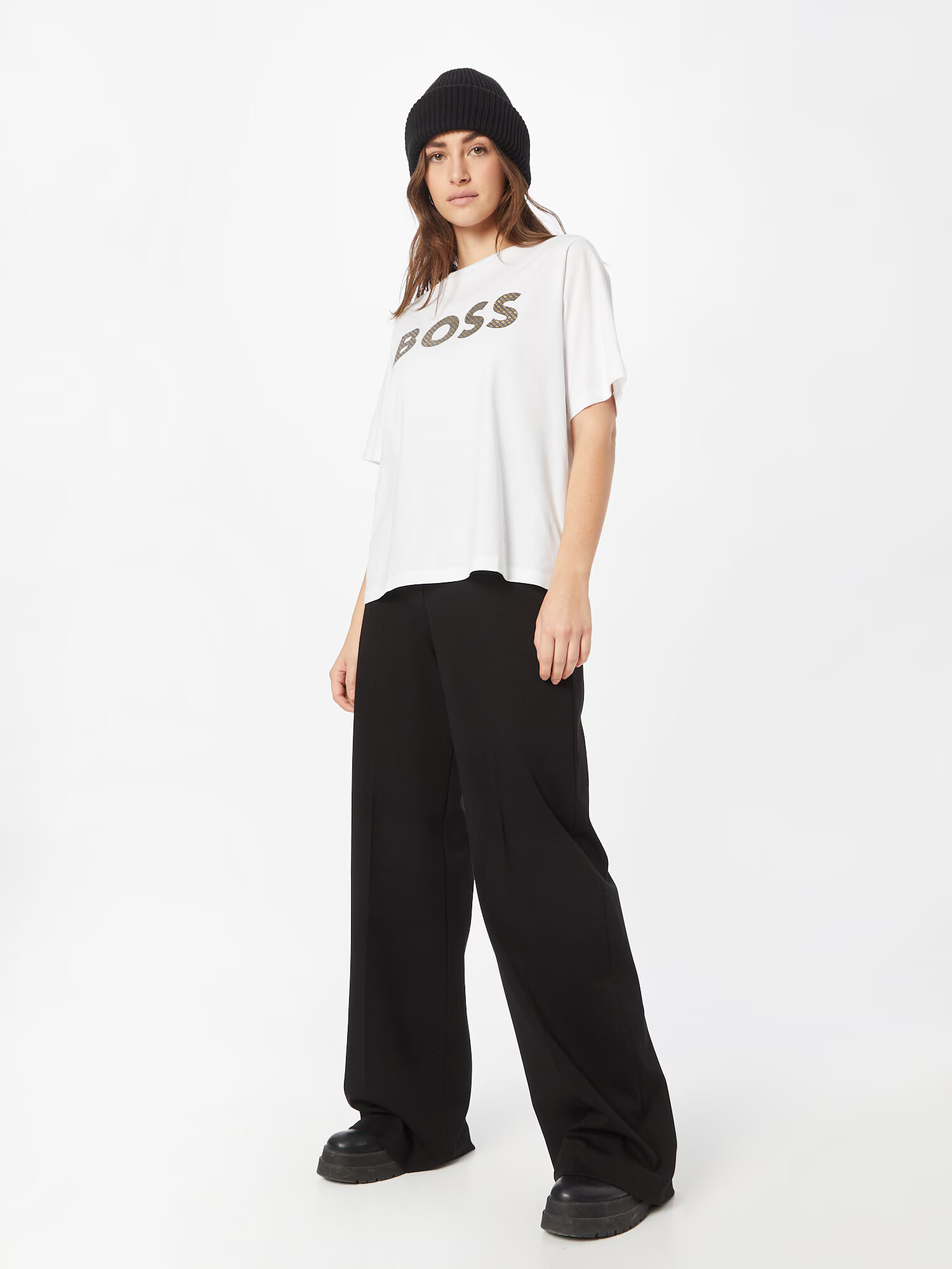 BOSS Black Tricou 'Ekrisp' auriu / negru / alb - Pled.ro