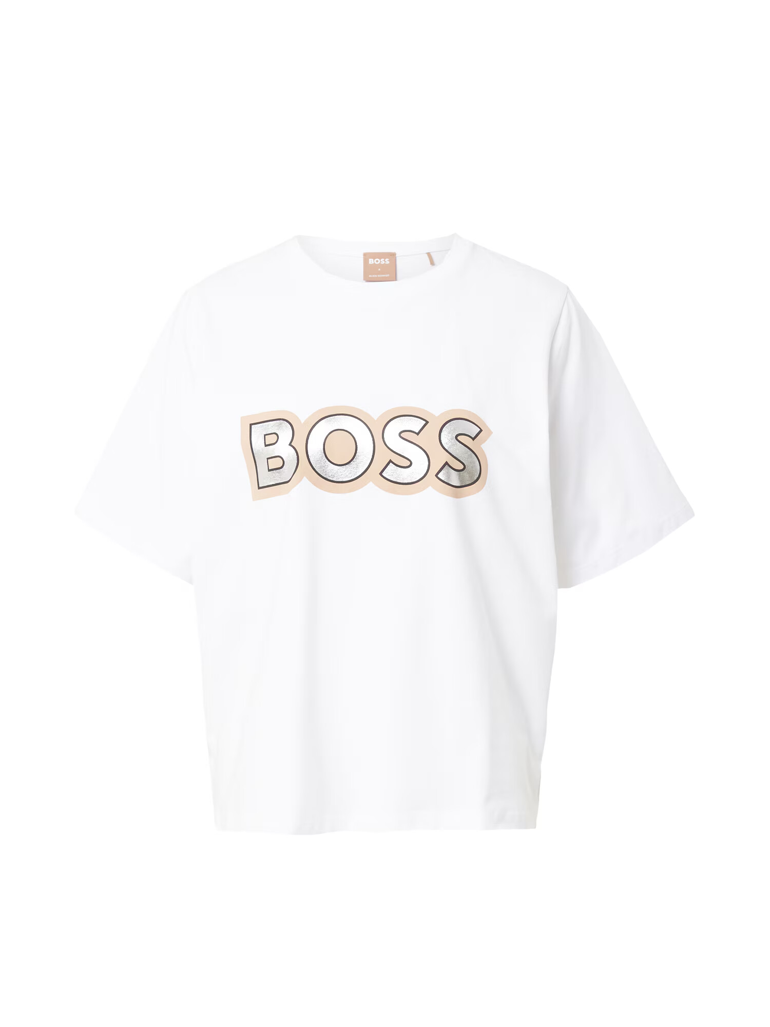 BOSS Black Tricou 'Ekrisp' bej / negru / argintiu / alb - Pled.ro