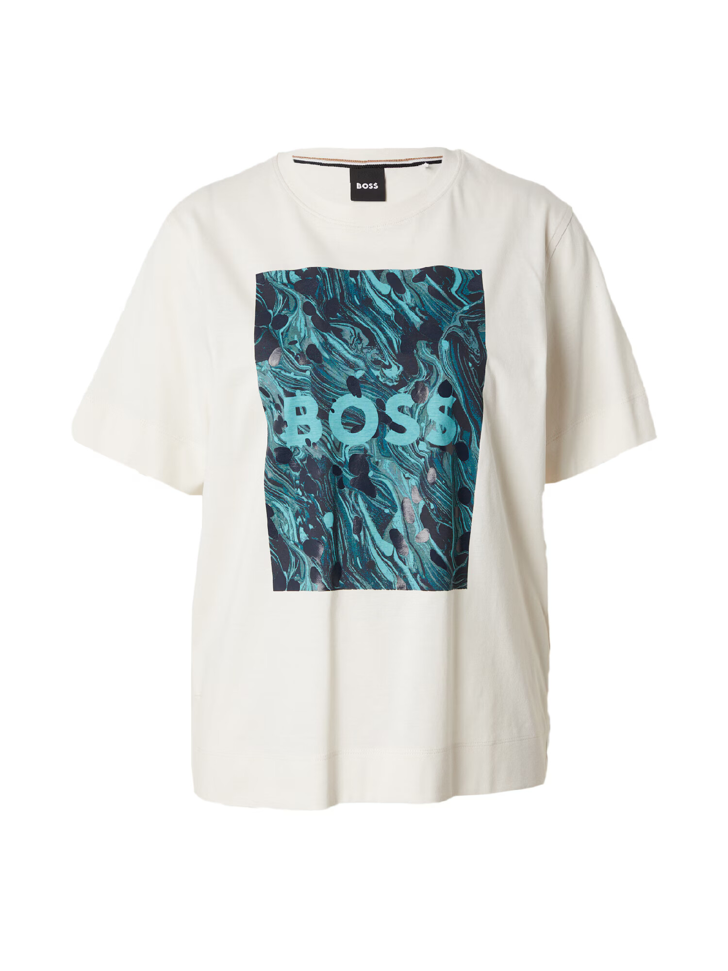 BOSS Black Tricou 'Elpha' albastru aqua / cyan / verde petrol / alb - Pled.ro