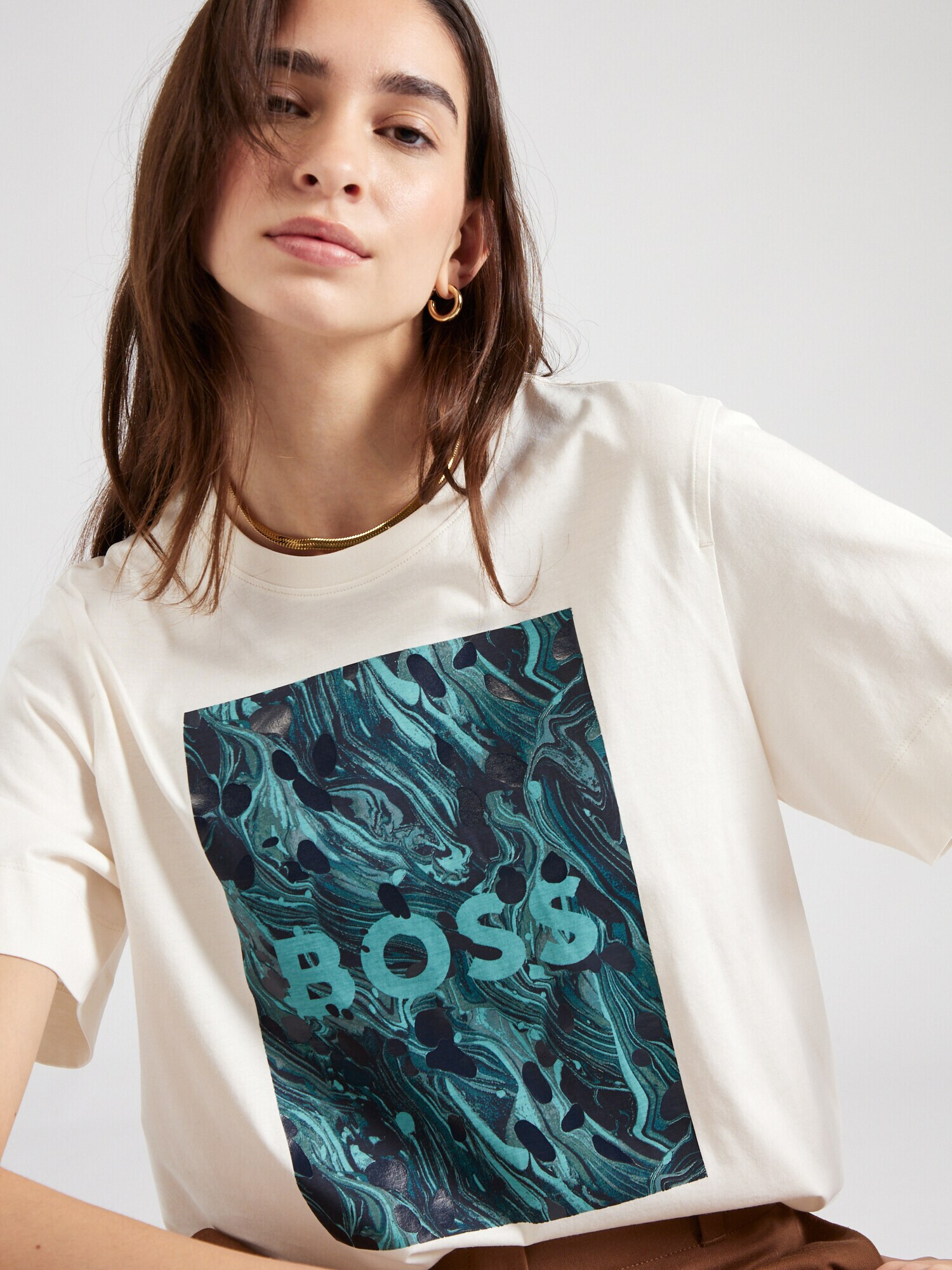 BOSS Black Tricou 'Elpha' albastru aqua / cyan / verde petrol / alb - Pled.ro