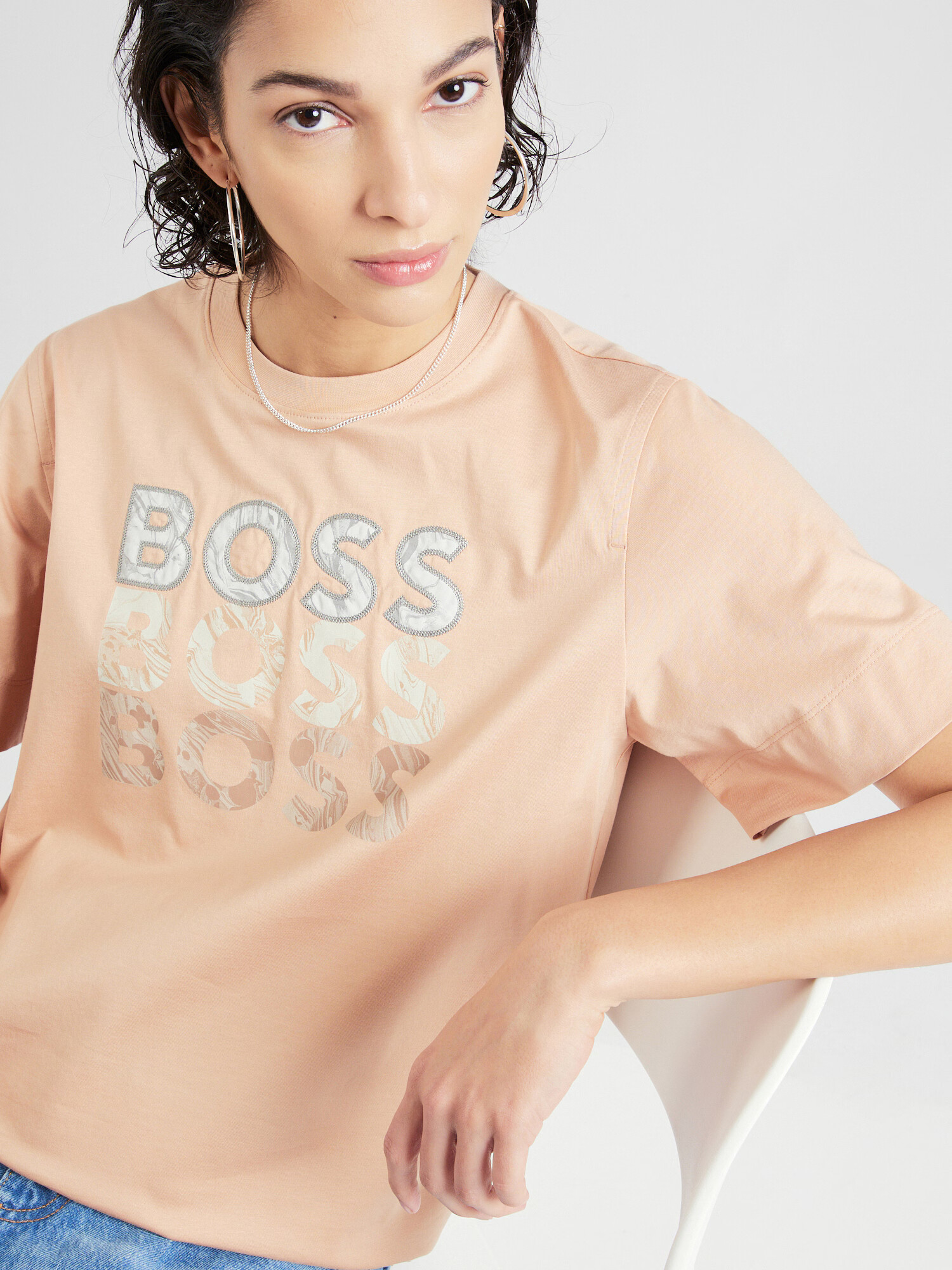 BOSS Black Tricou 'Elpha' nisipiu / maro / gri / alb - Pled.ro