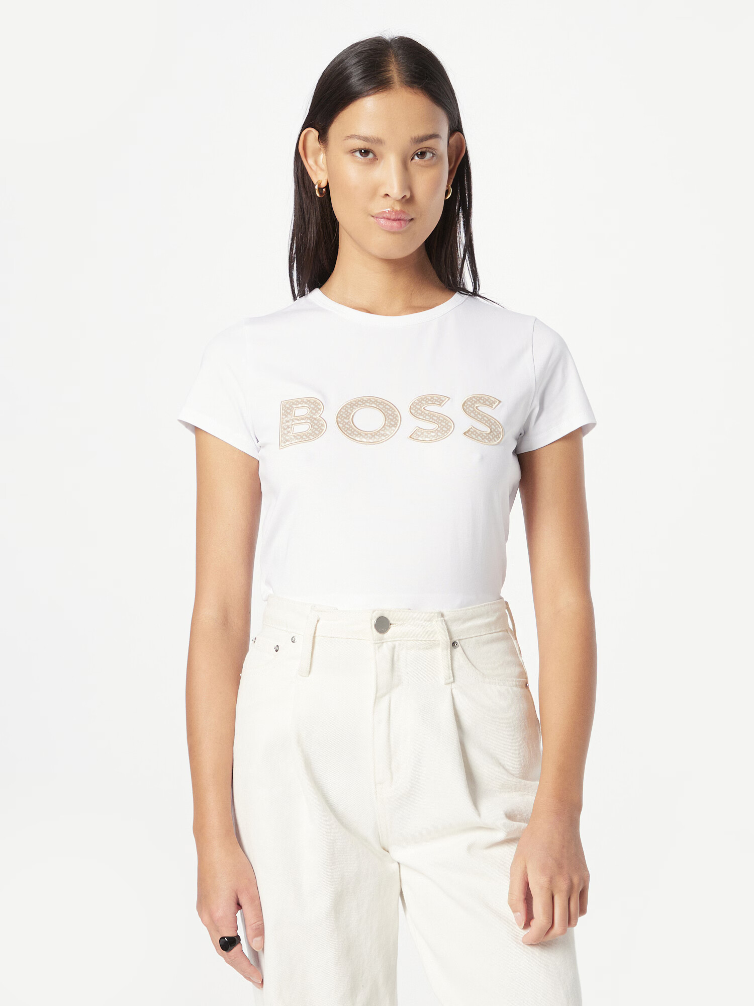 BOSS Black Tricou 'Eventsa' bej închis / alb - Pled.ro