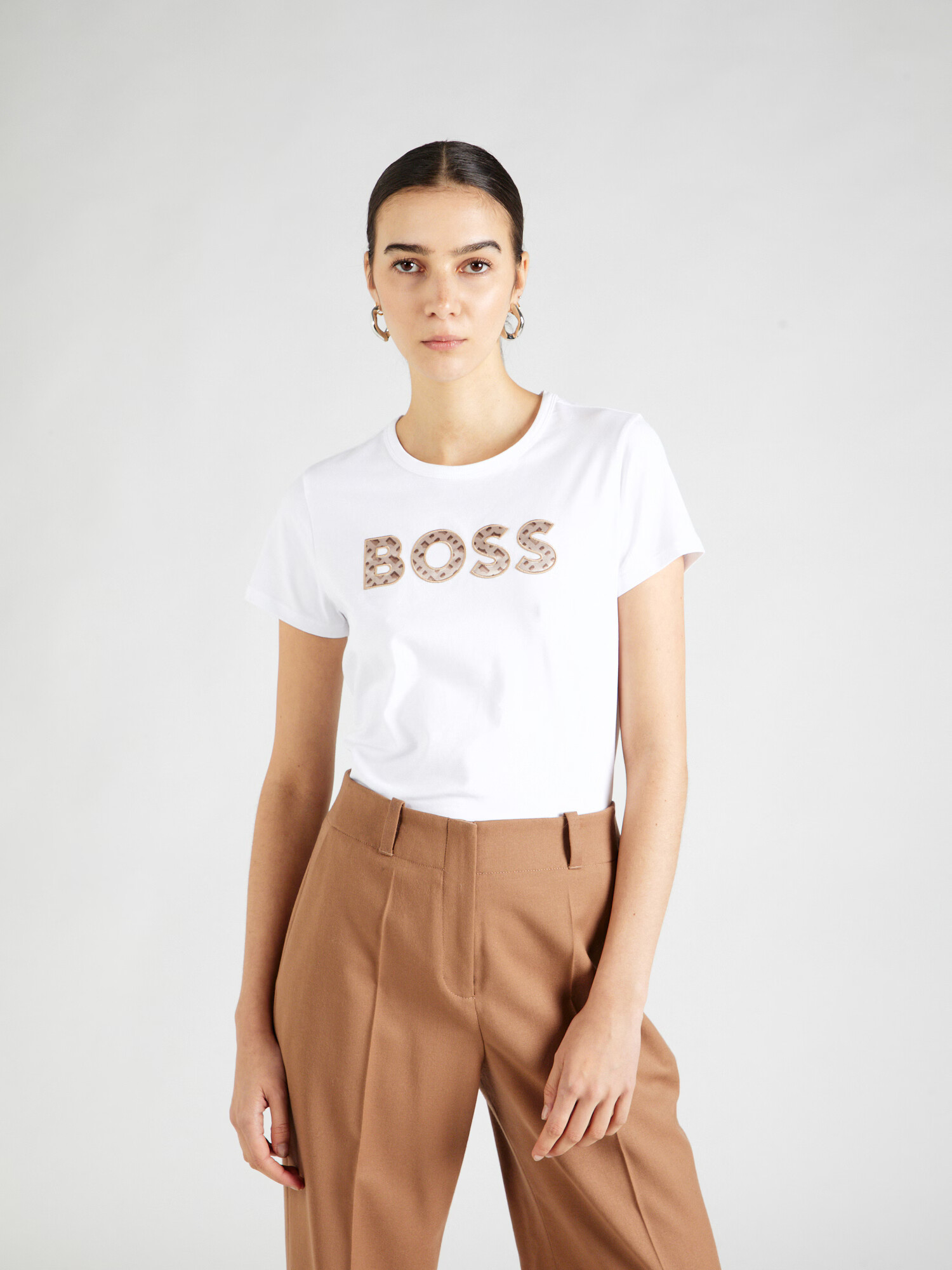 BOSS Black Tricou 'Eventsa4' bej / maro deschis / alb - Pled.ro