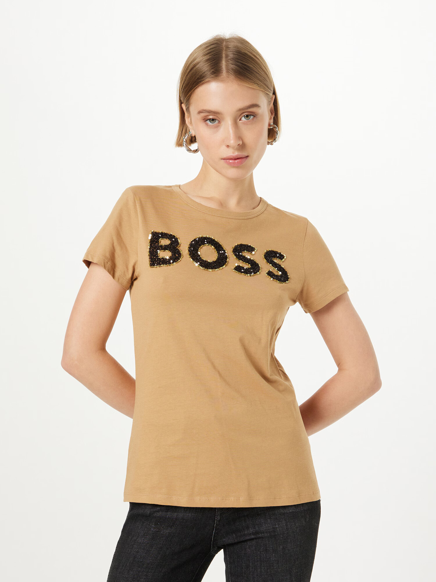 BOSS Black Tricou 'Eventsa' nisipiu / auriu / negru - Pled.ro