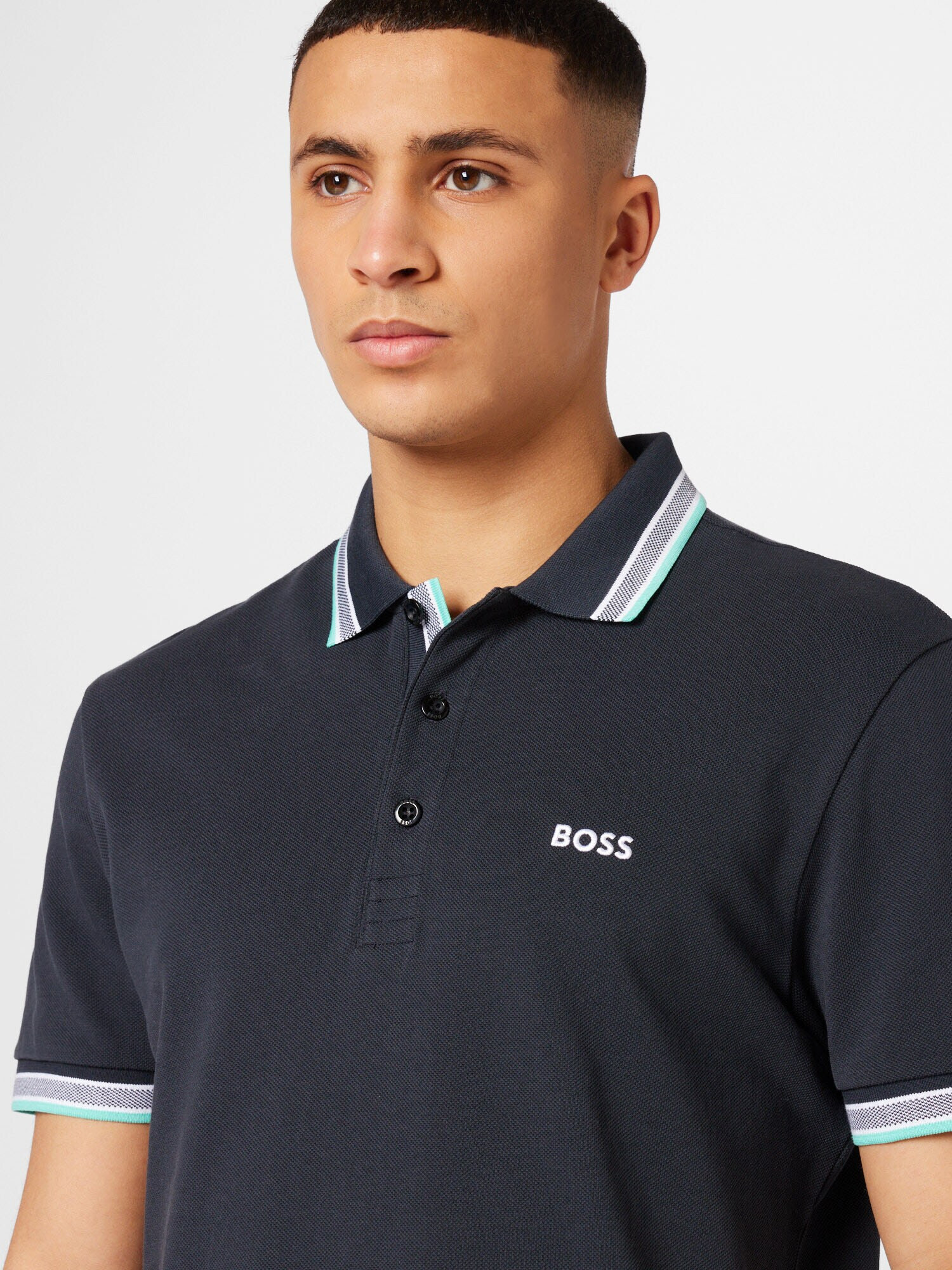 BOSS Green Tricou 'Paddy' bleumarin / albastru deschis / gri - Pled.ro