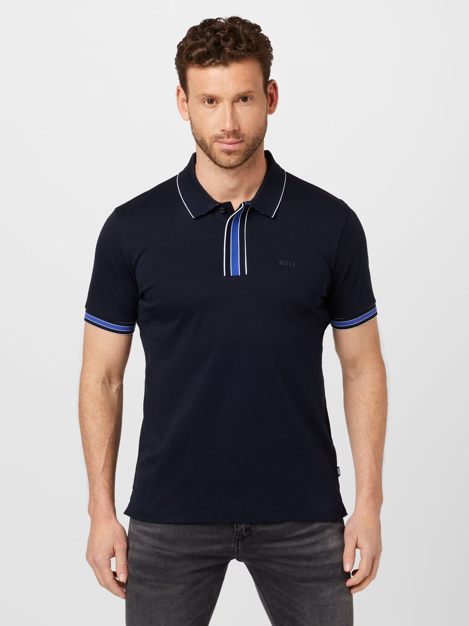 BOSS Black Tricou 'Parlay' bleumarin / azur / alb - Pled.ro