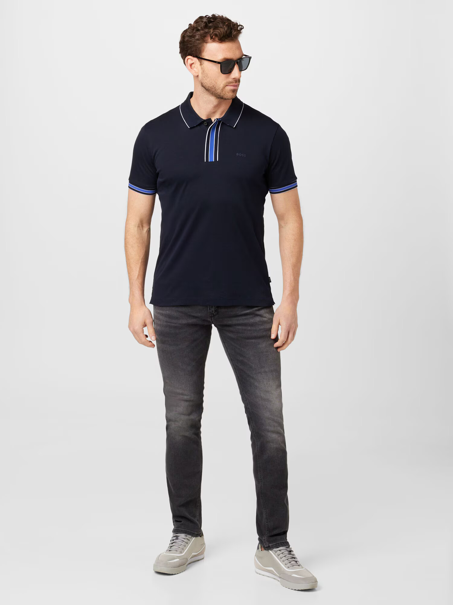 BOSS Black Tricou 'Parlay' bleumarin / azur / alb - Pled.ro