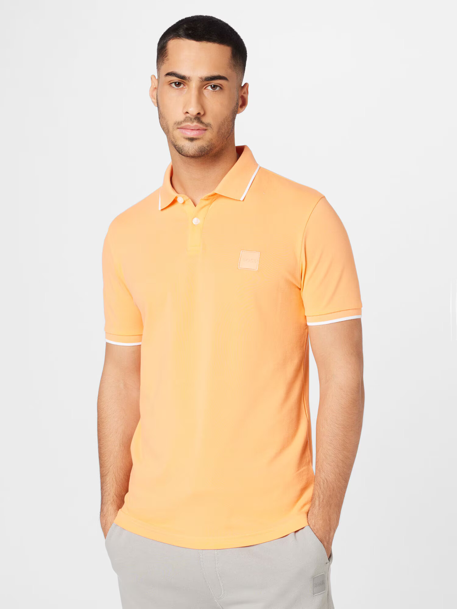 BOSS Orange Tricou 'Passertip' portocaliu pastel / alb - Pled.ro