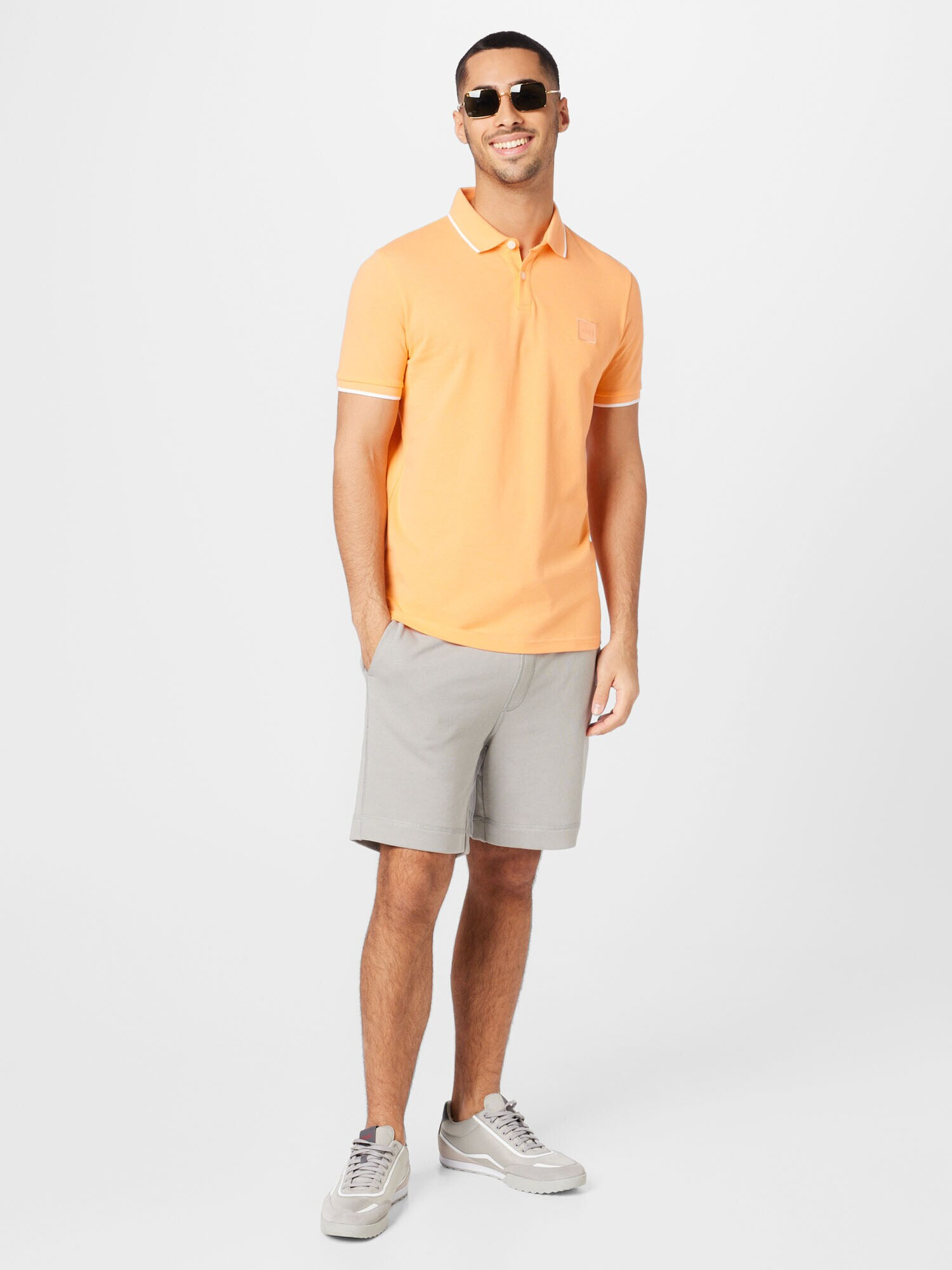 BOSS Orange Tricou 'Passertip' portocaliu pastel / alb - Pled.ro