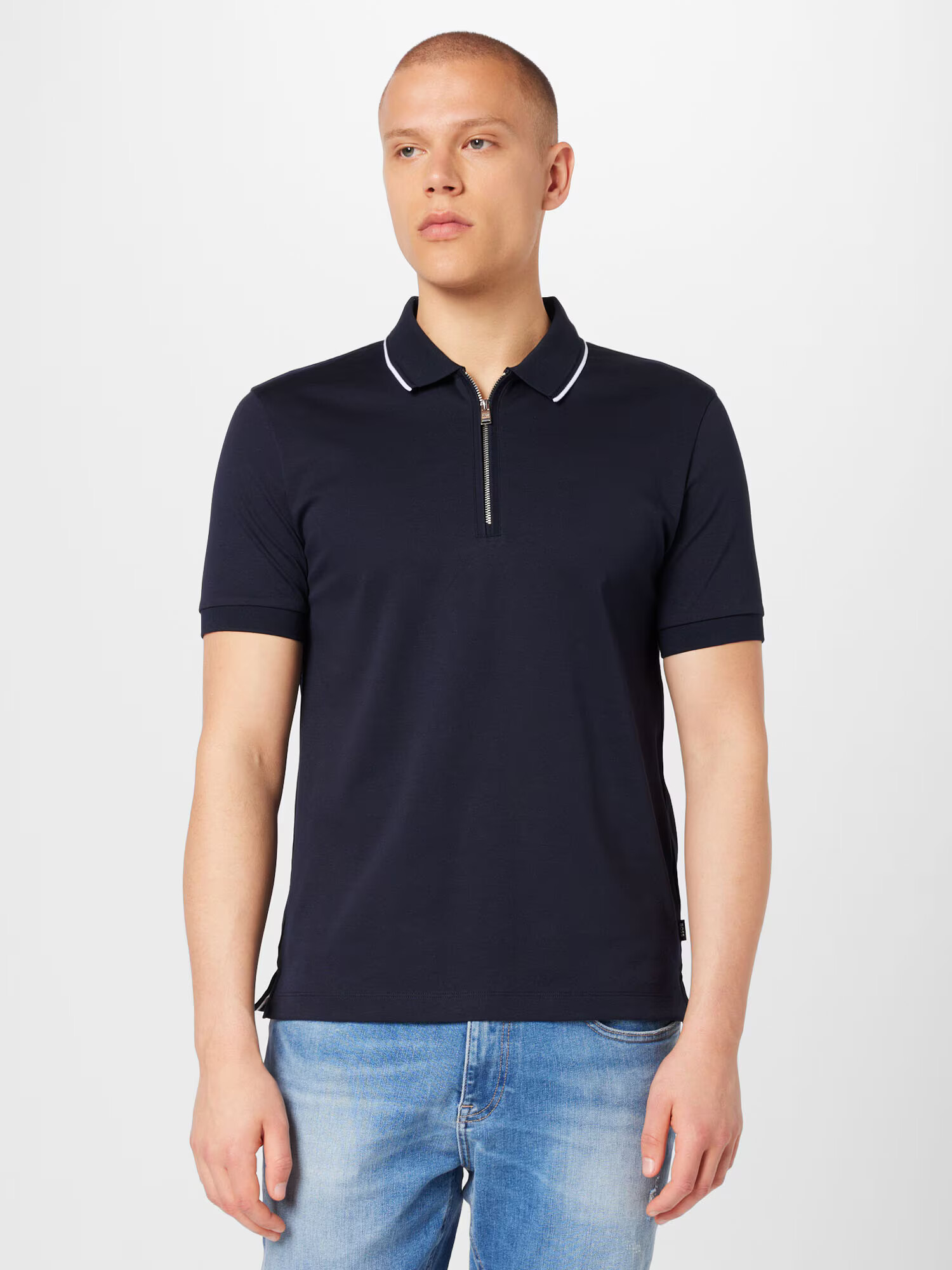 BOSS Black Tricou 'Polston' bleumarin / alb - Pled.ro