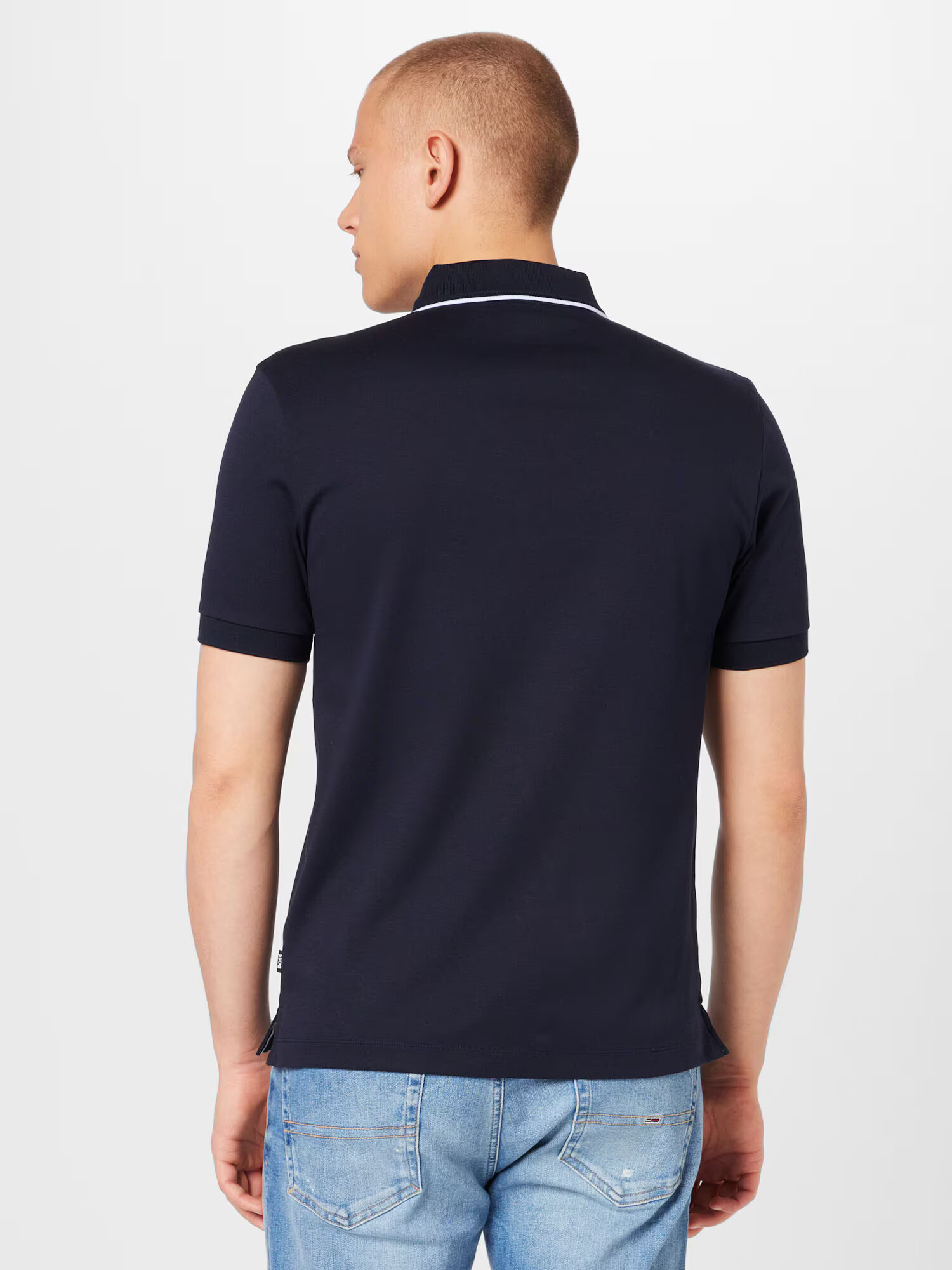 BOSS Black Tricou 'Polston' bleumarin / alb - Pled.ro